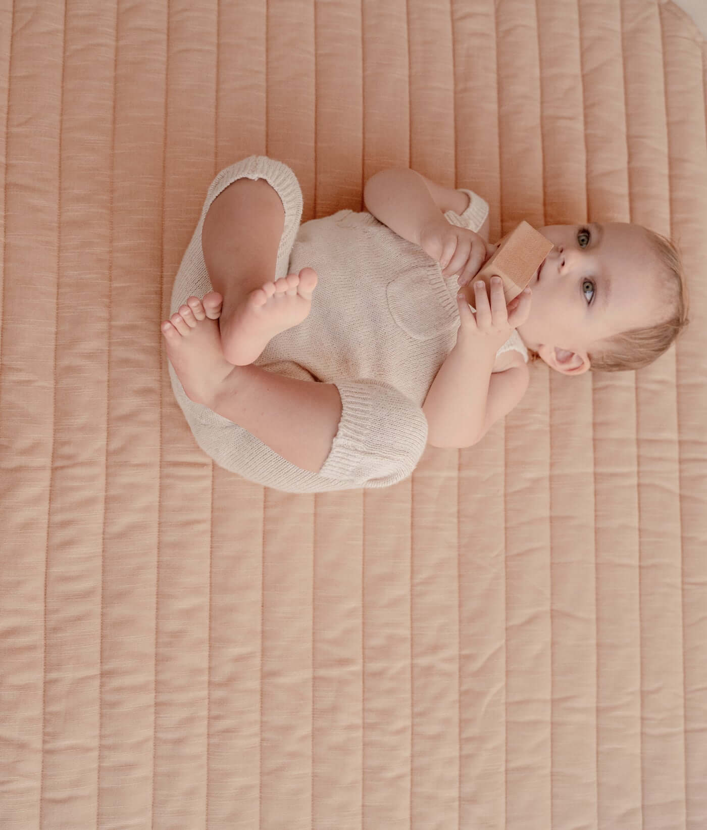 Quilted Cotton Reversible Playmats | Stripes - Sandstone