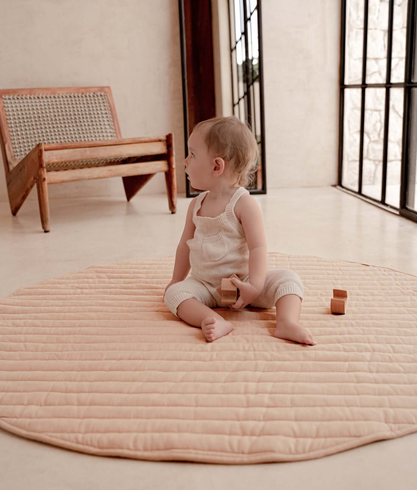 Quilted Cotton Reversible Playmats | Stripes - Sandstone