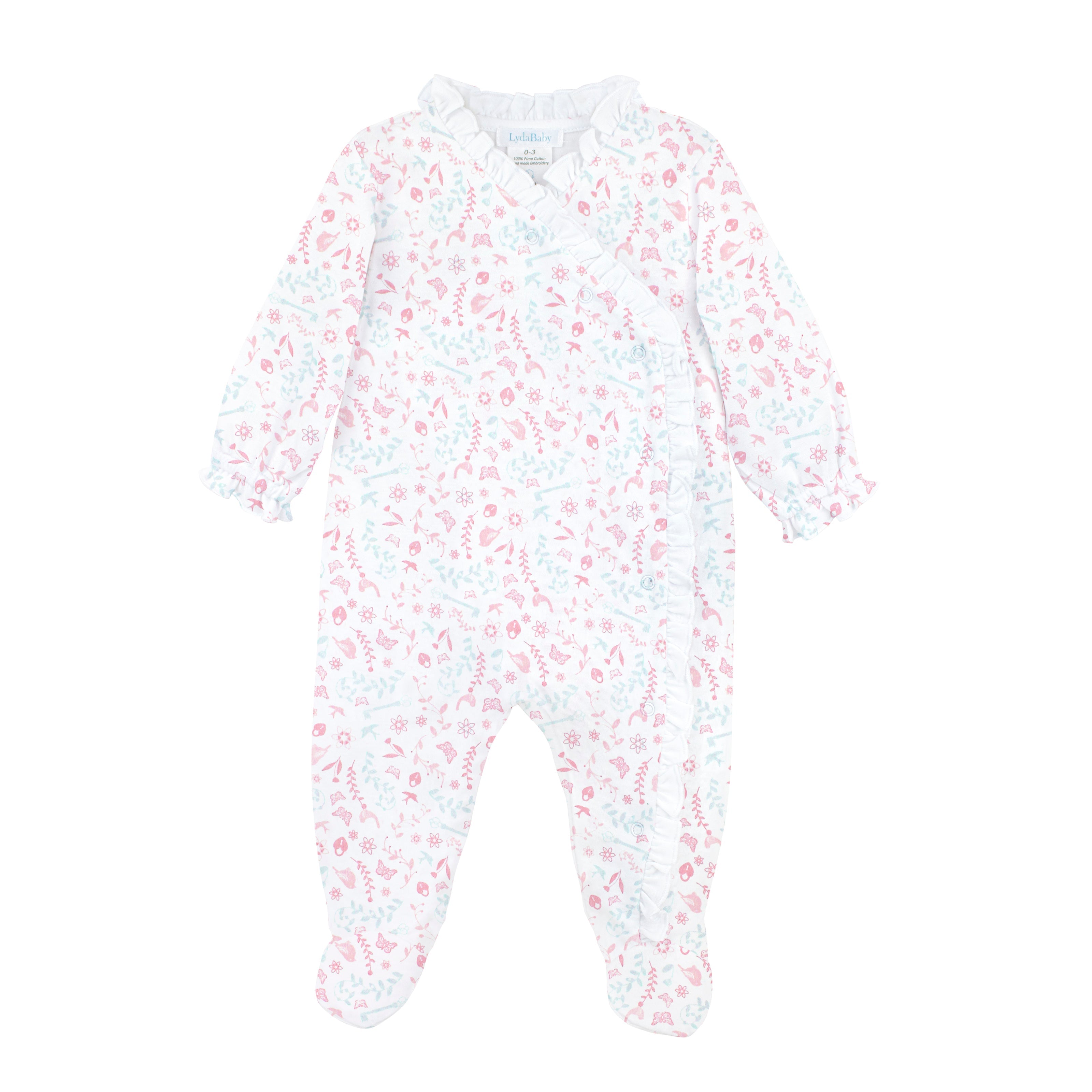 Birds And Flowers Printed Footie | Baby Girl