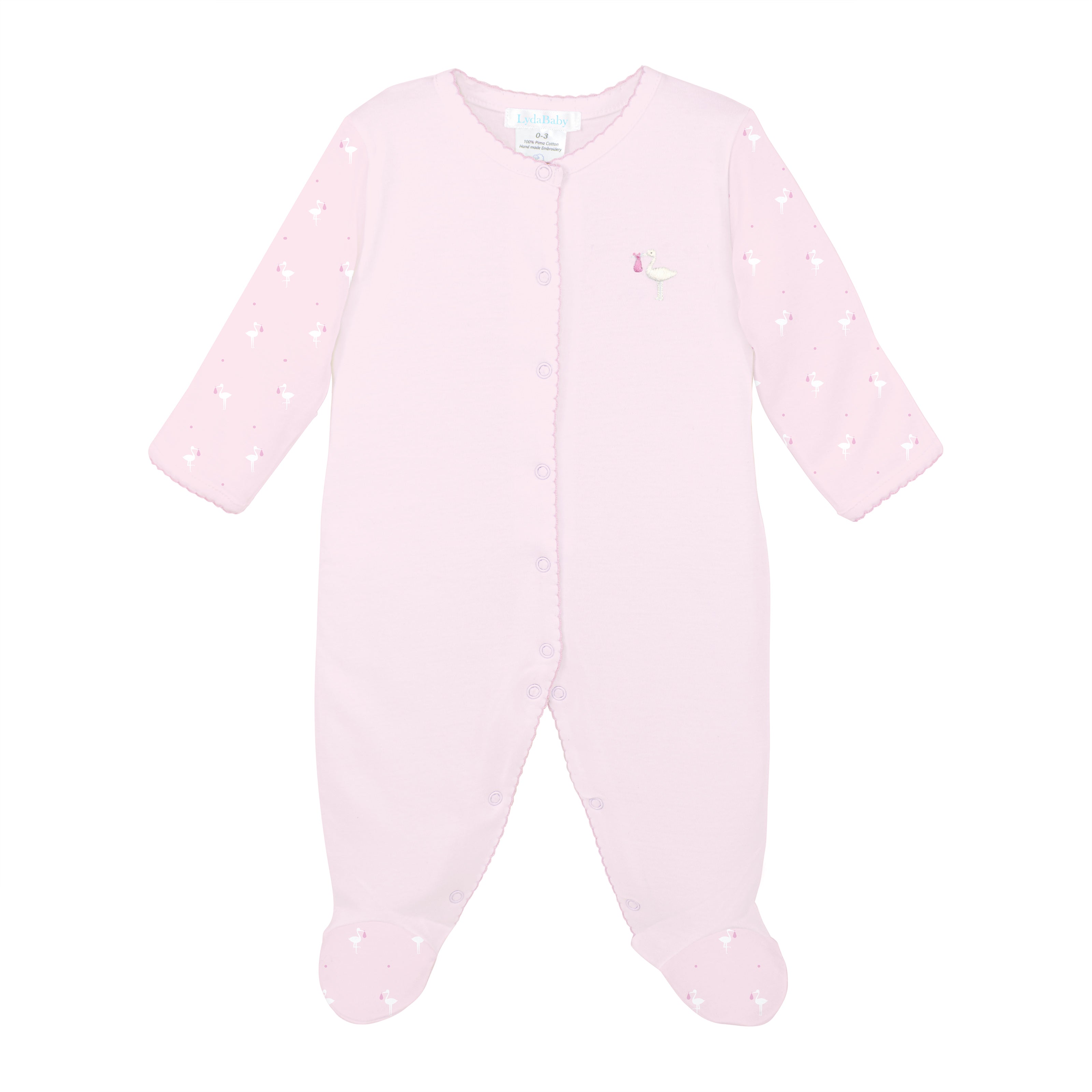 Baby Stork Printed And Embroidery Footie | Baby Girl
