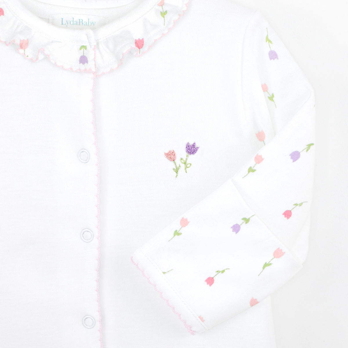 Bloom Tulips Printed And Embroidery Footie | Baby Girl