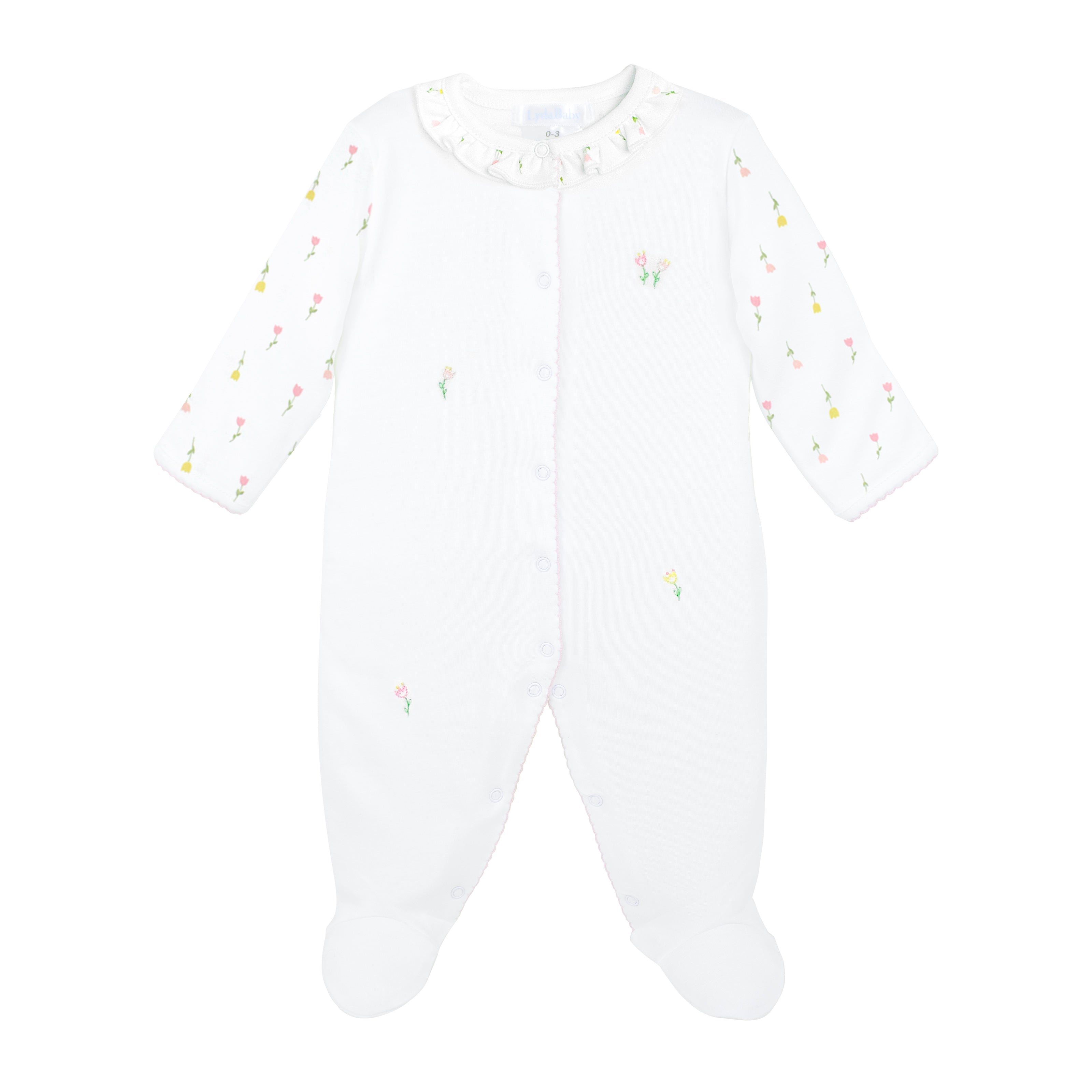 Tulip Flowers Printed And Embroidery Footie | Baby Girl