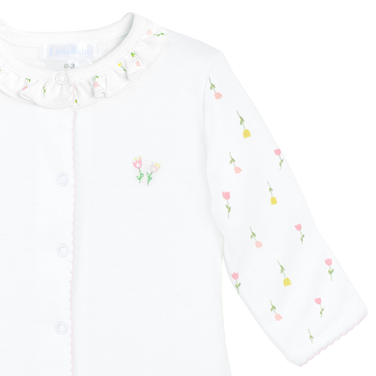 Tulip Flowers Printed And Embroidery Footie | Baby Girl
