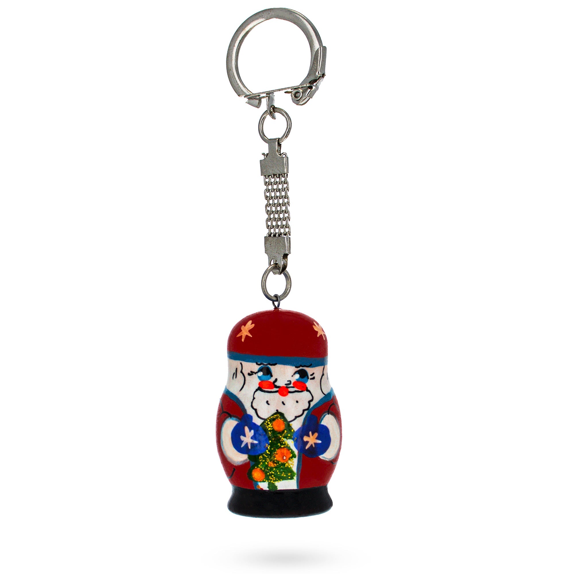 Santa With Christmas Tree Wooden Key Chain