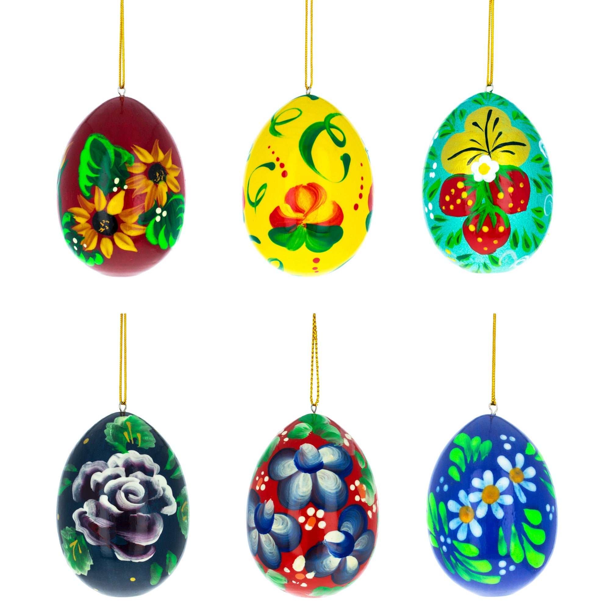 Flowery Painting Multicolored Wooden Easter Egg Ornaments