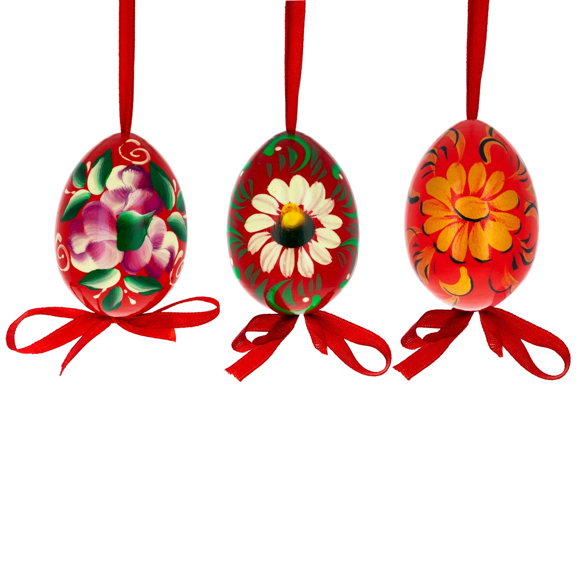 Flowery Painting Multicolored Wooden Easter Egg Ornaments