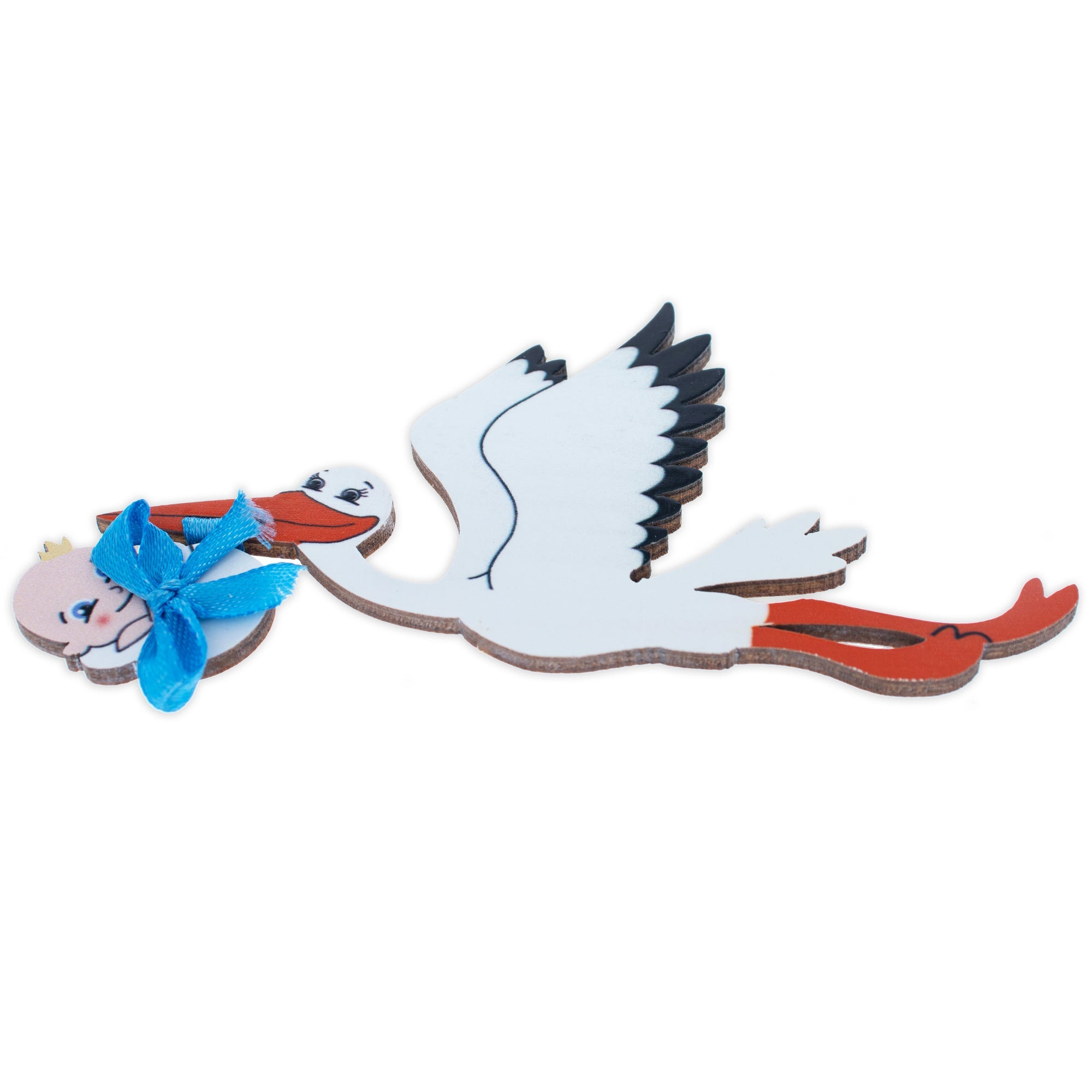 Stork Carrying A Baby Girl With Blue Ribbon Fridge Magnet