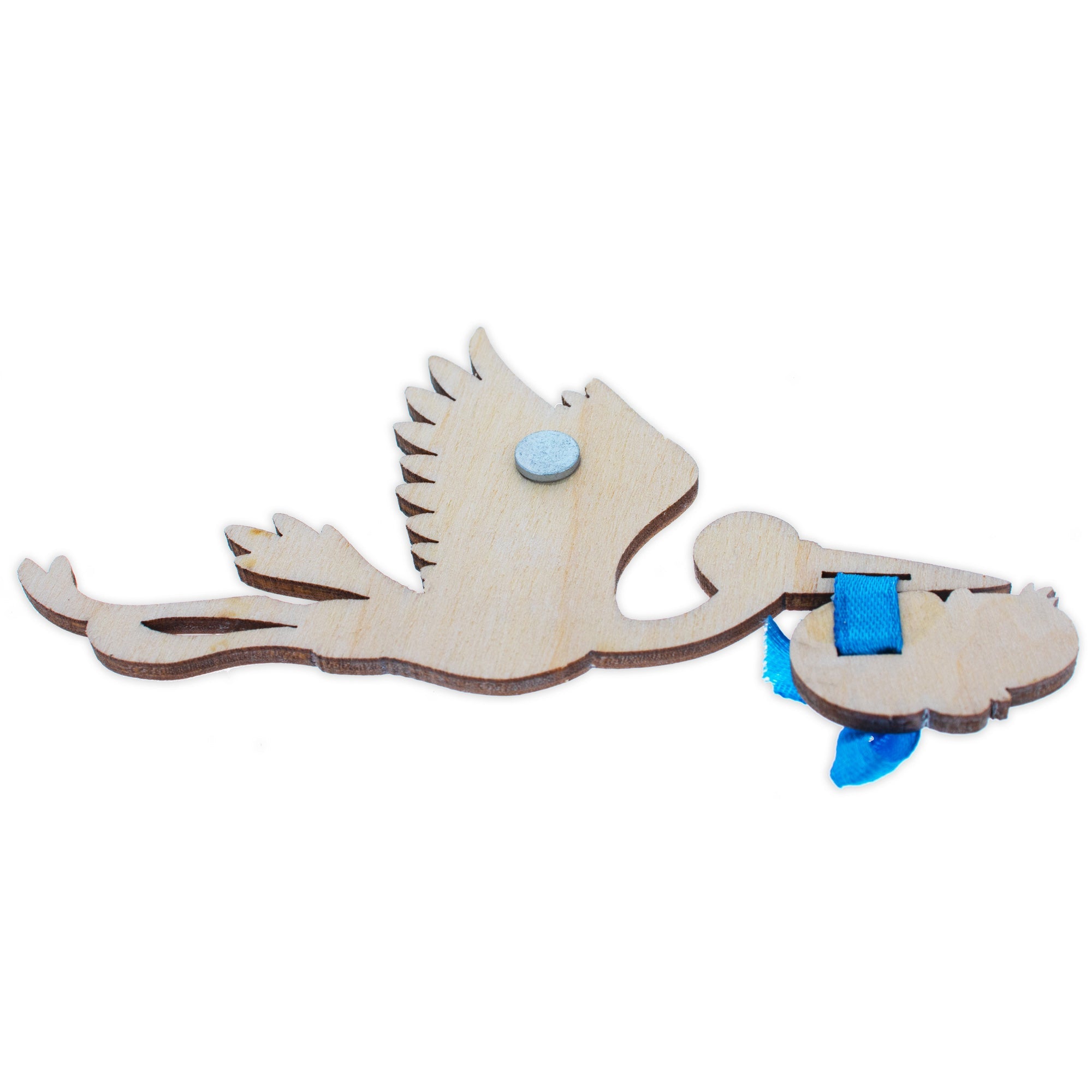 Stork Carrying A Baby Girl With Blue Ribbon Fridge Magnet