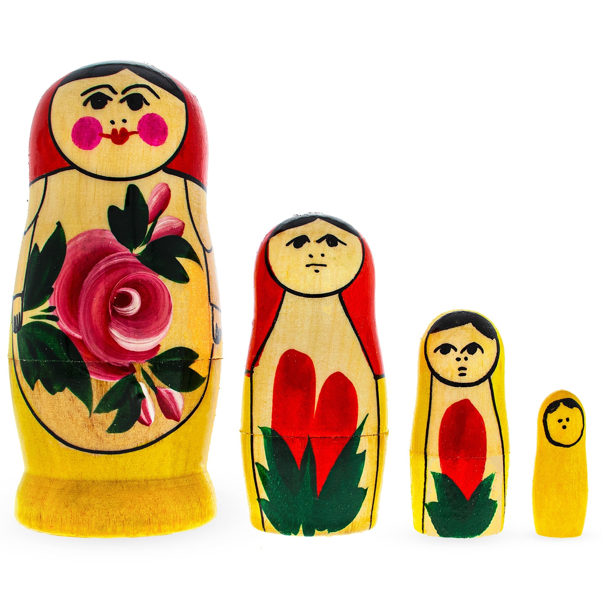 Set Of 4 Semenov Style Red Scarf Wooden Nesting Dolls