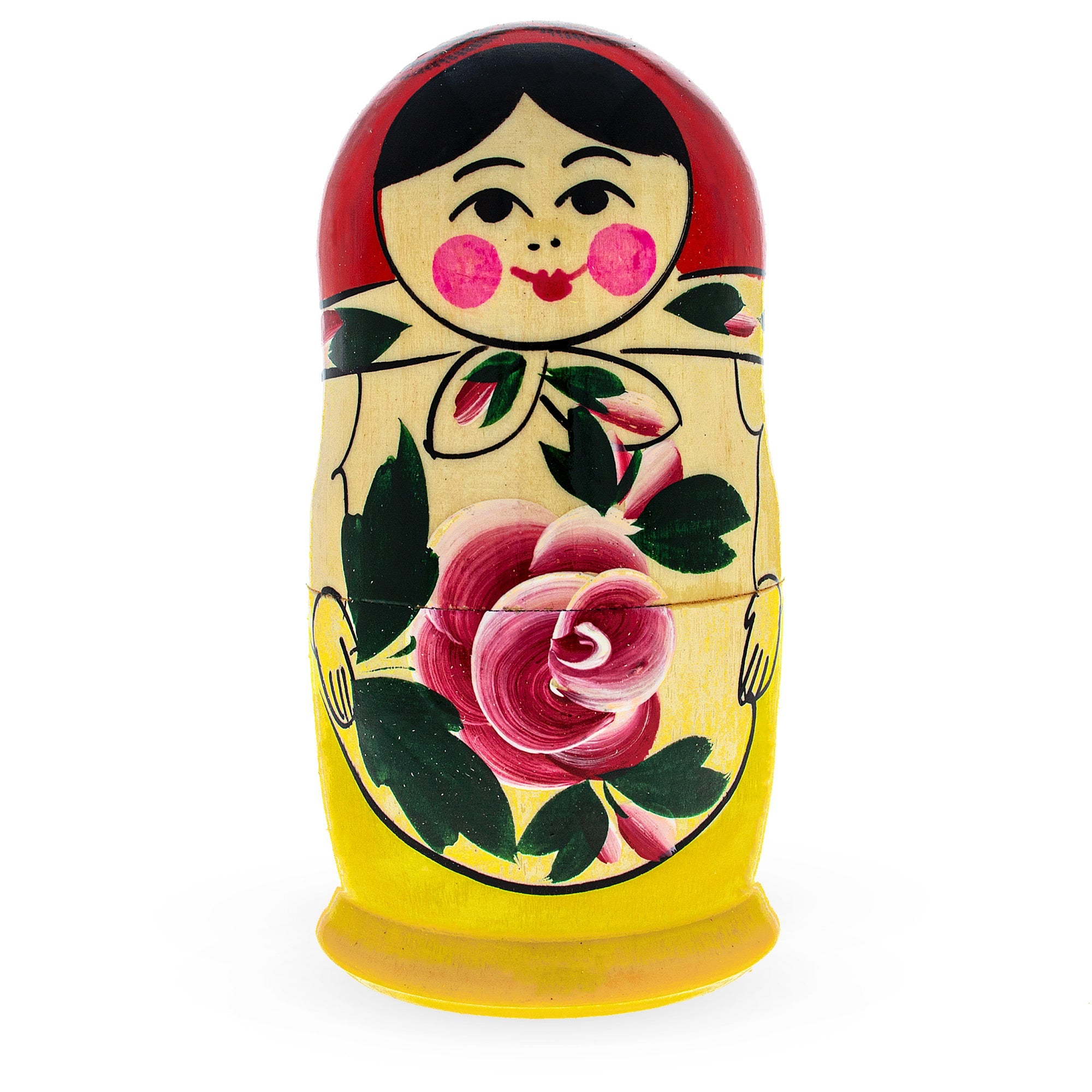 Set Of 5 Semenov Style Red Scarf Matryoshka Wooden Nesting Dolls