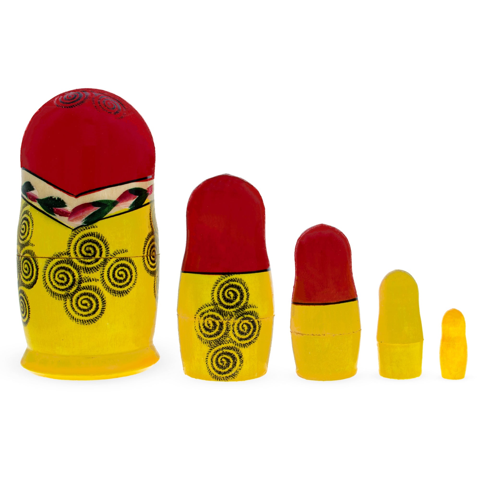 Set Of 5 Semenov Style Red Scarf Matryoshka Wooden Nesting Dolls