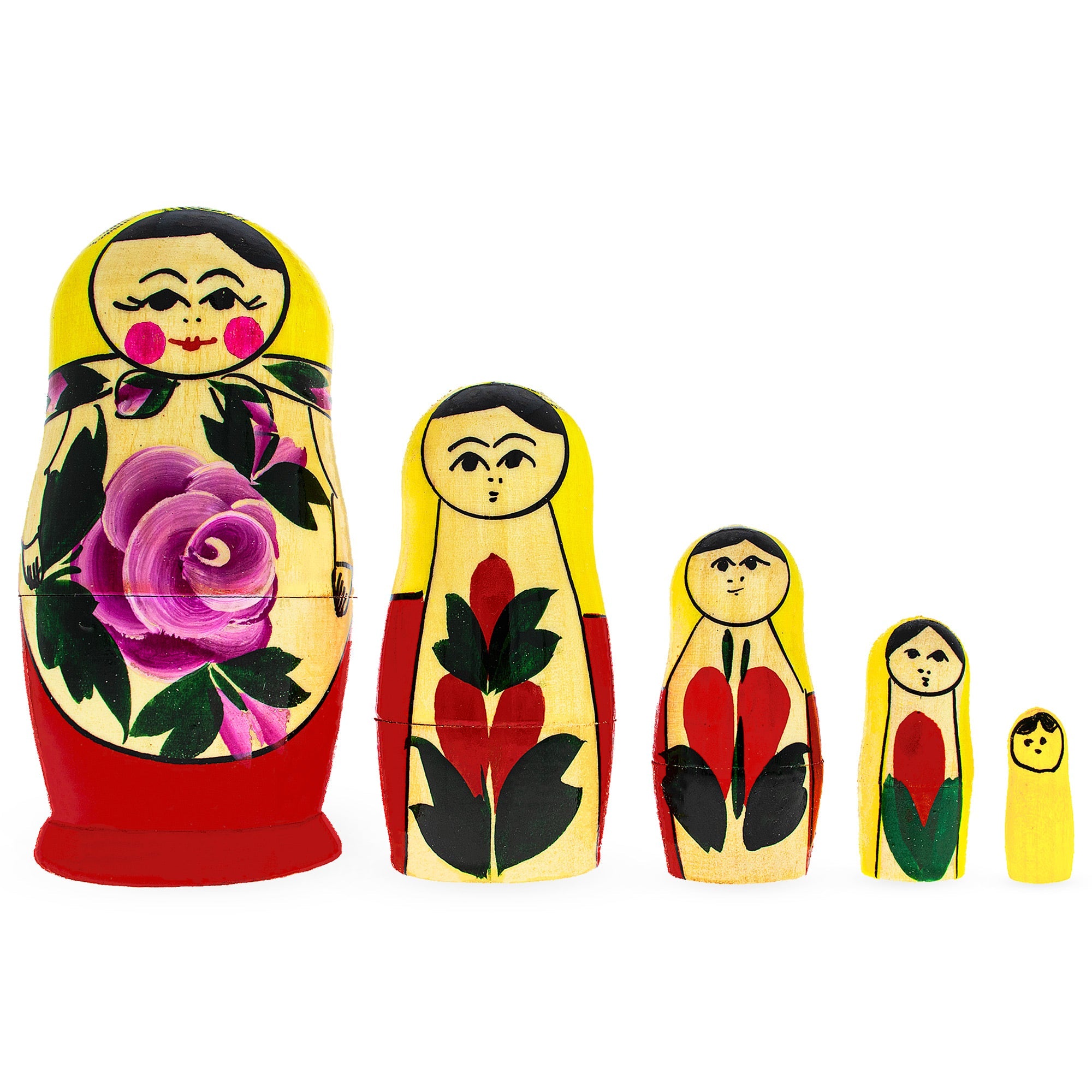 Set Of 5 Traditional Style Matryoshka Wooden Nesting Dolls