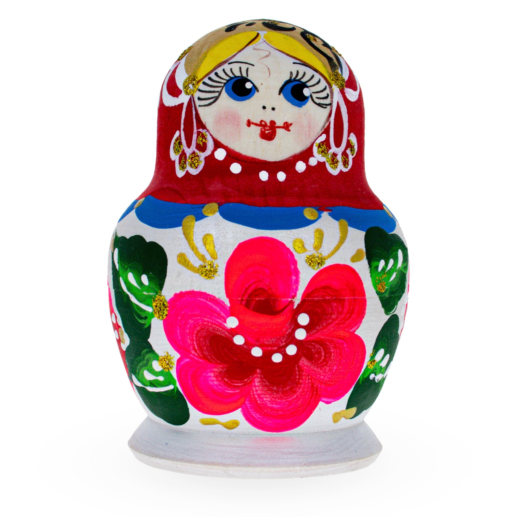 Beautiful Wooden  With Red Color Hood And Pink Flowers Nesting Dolls