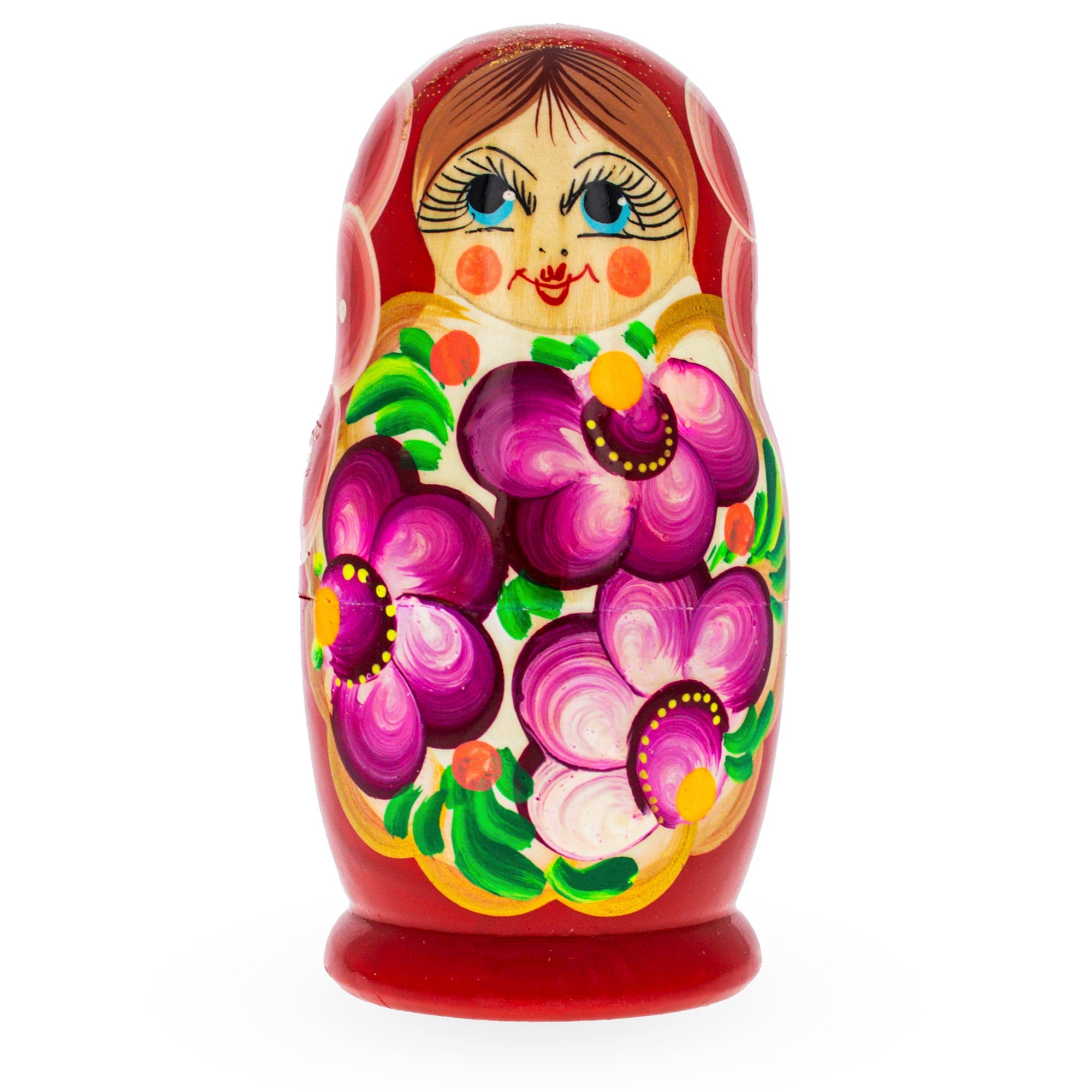 Beautiful Wooden Matryoshka With Red Color Hood And Flowers Wooden Nesting Dolls