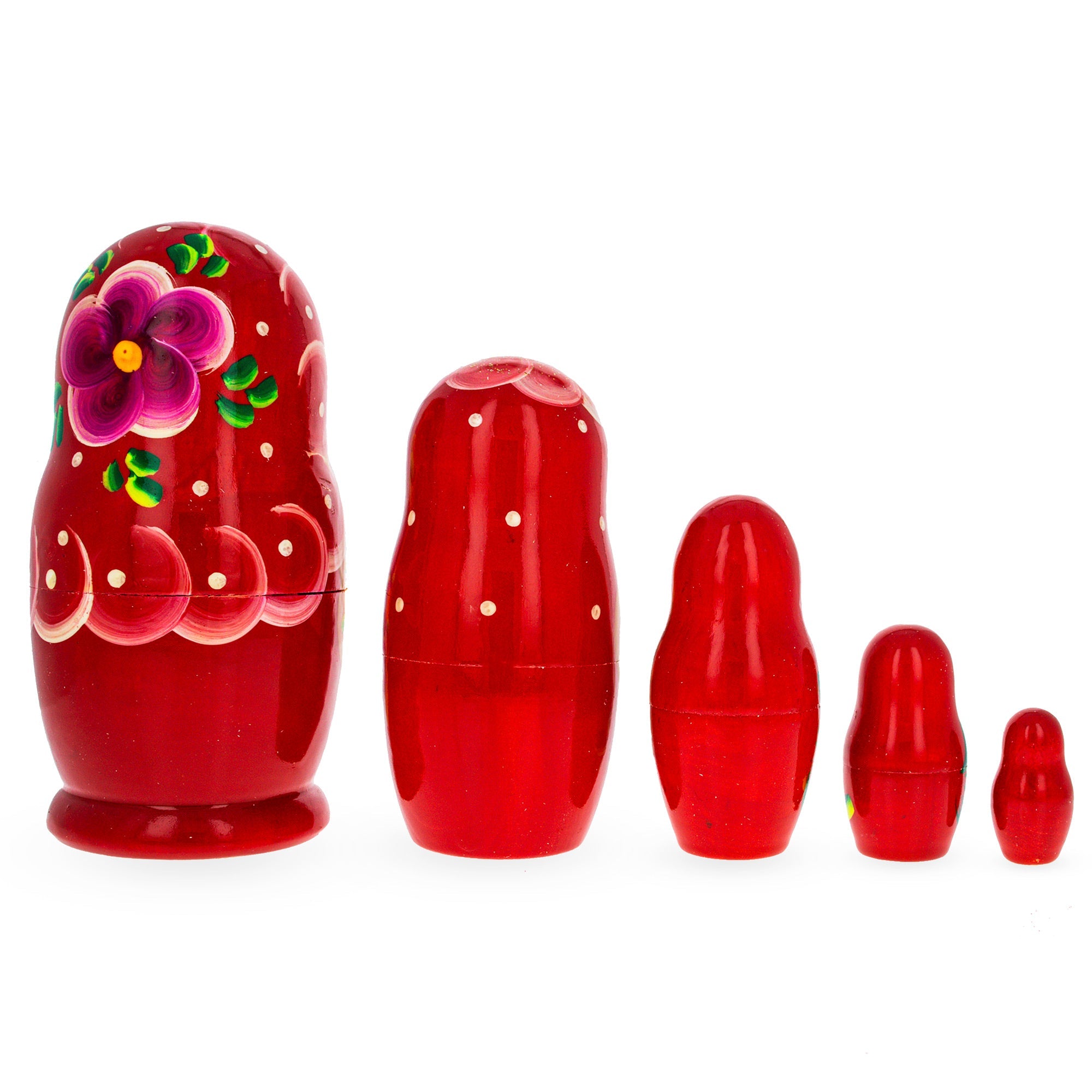 Beautiful Wooden Matryoshka With Red Color Hood And Flowers Wooden Nesting Dolls