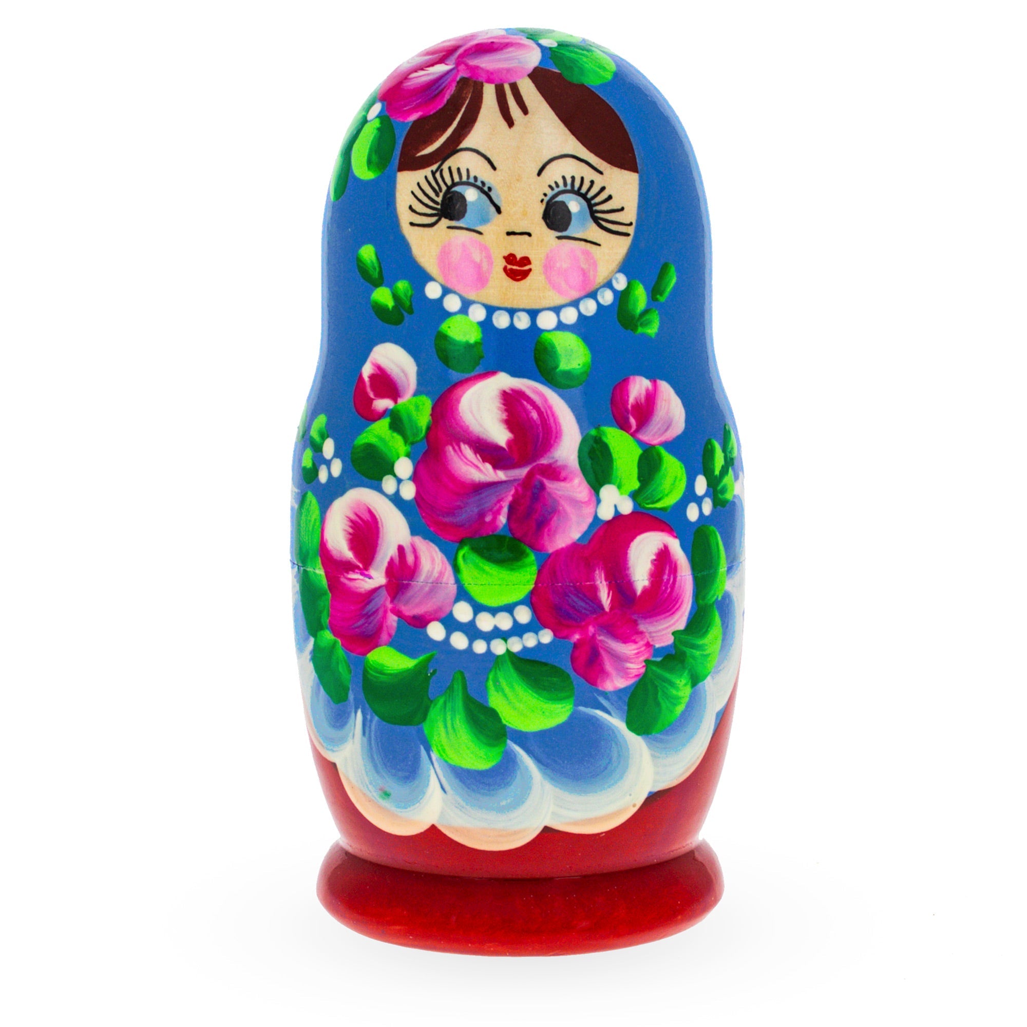 Beautiful Wooden  With Blue Color Hood And Pink Flowers Nesting Dolls