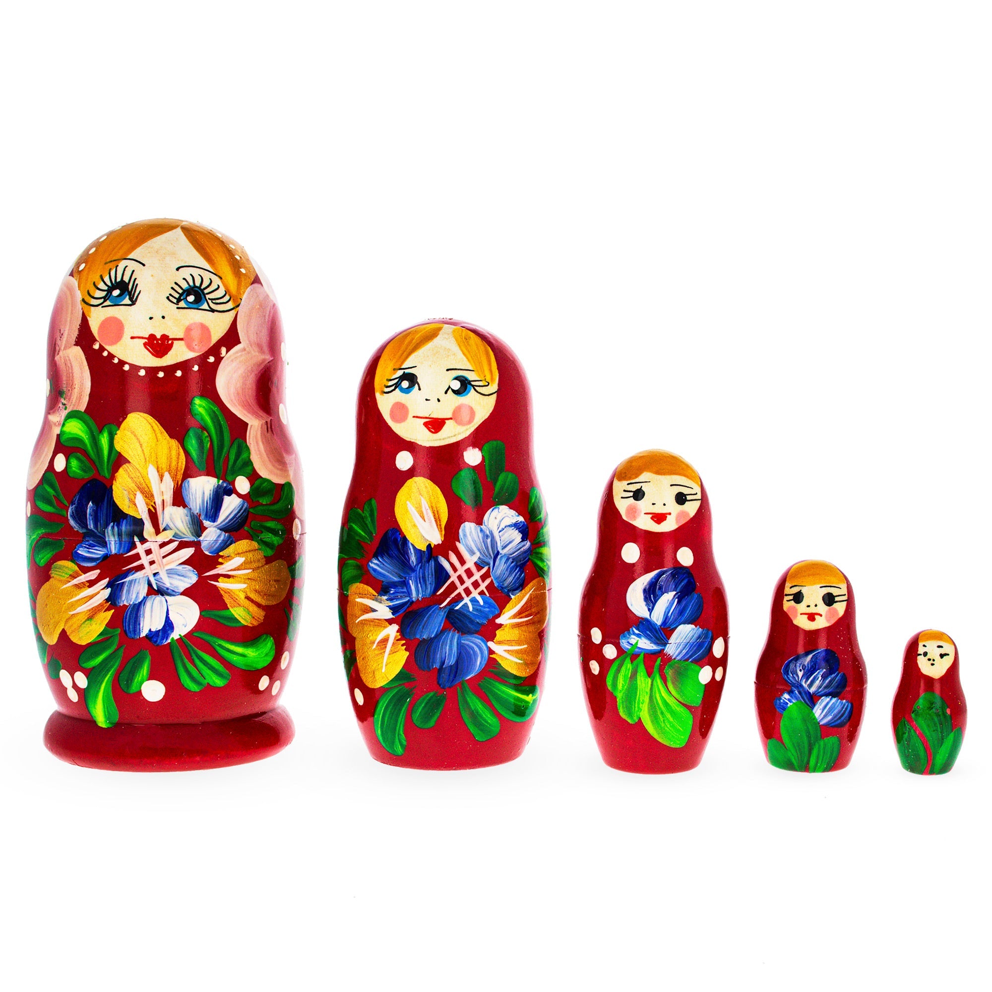 Beautiful Wooden  With Red Color Hood And Flowers Nesting Dolls