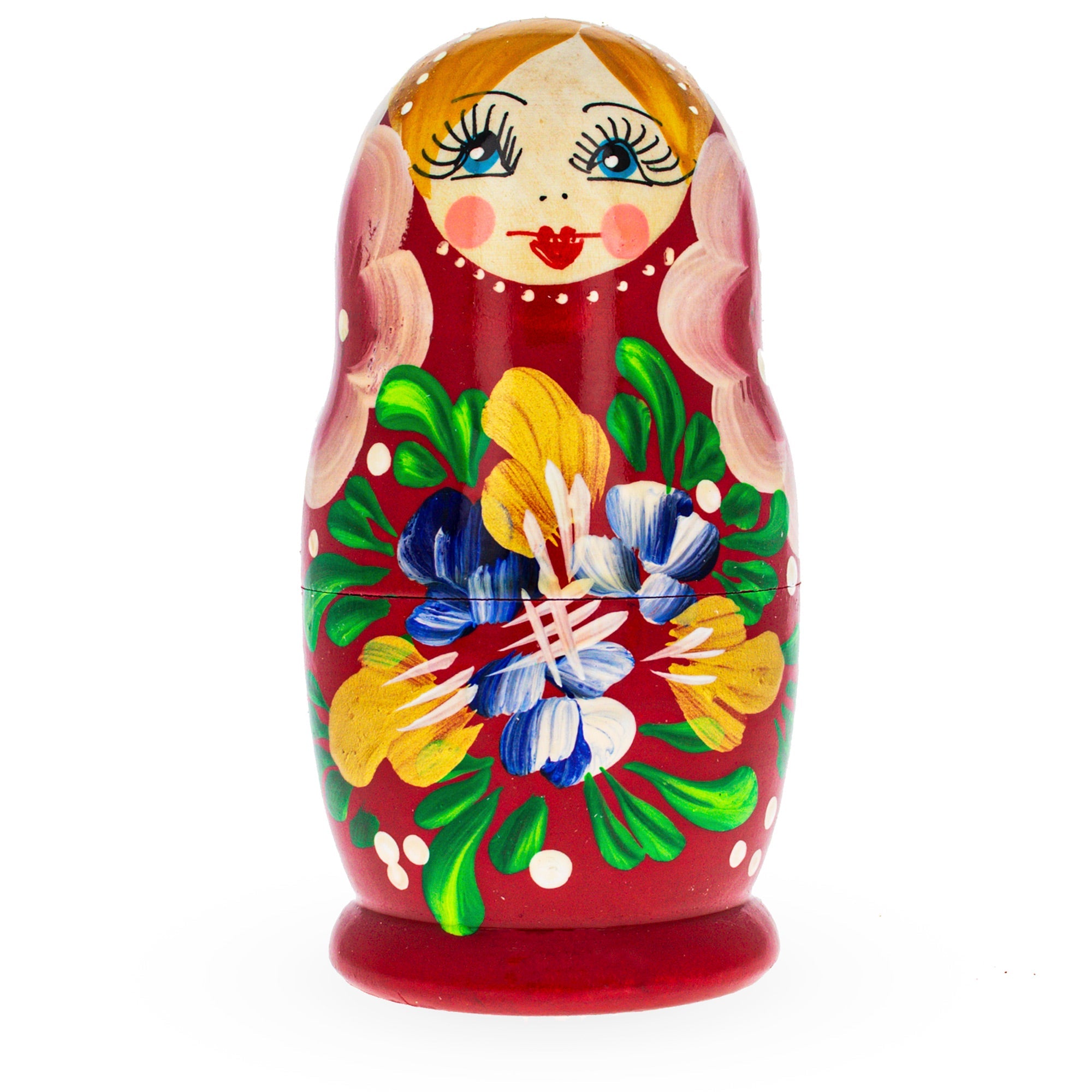 Beautiful Wooden  With Red Color Hood And Flowers Nesting Dolls