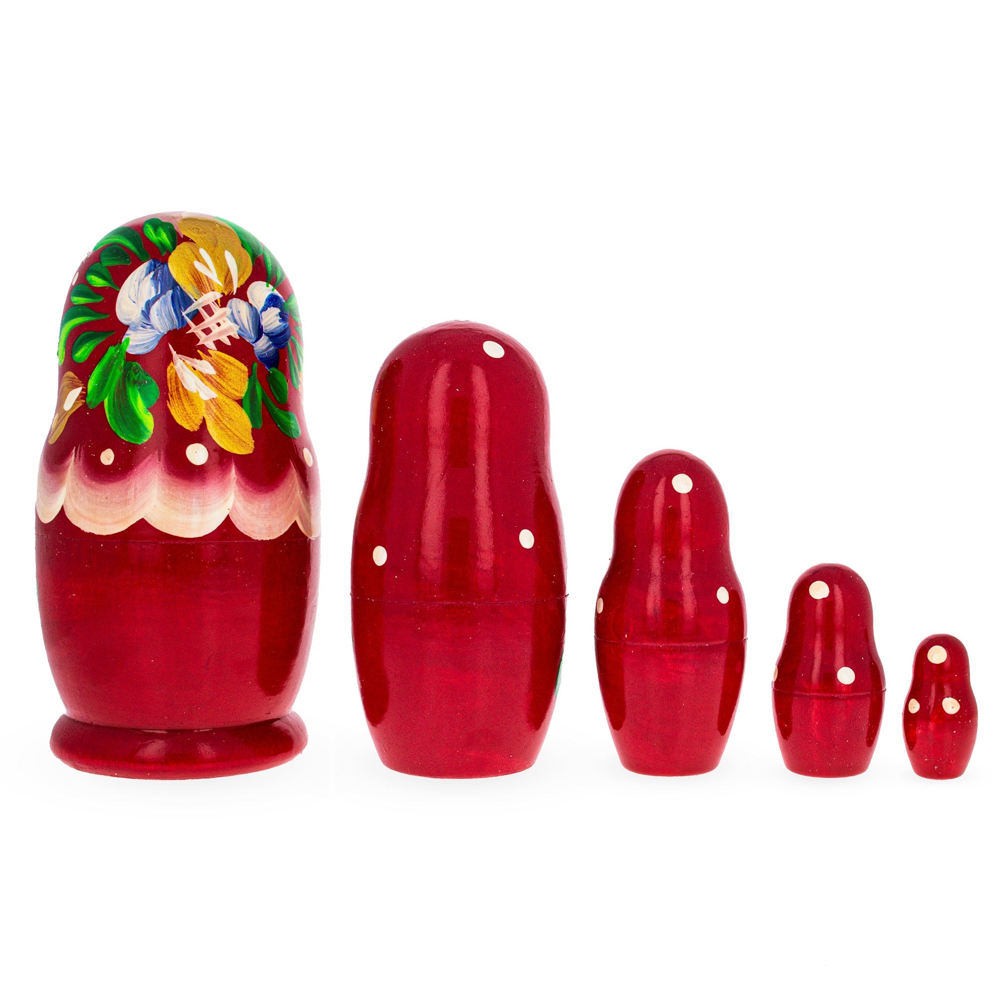 Beautiful Wooden  With Red Color Hood And Flowers Nesting Dolls