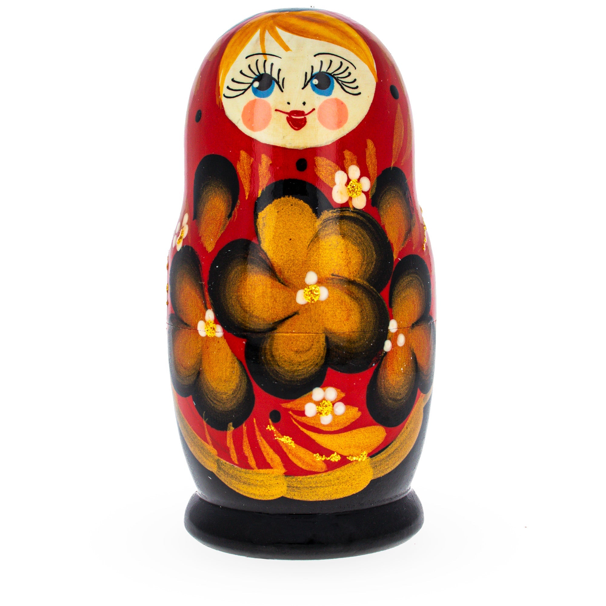 Beautiful Wooden  With Red Color Hood And Golden Flowers Nesting Dolls