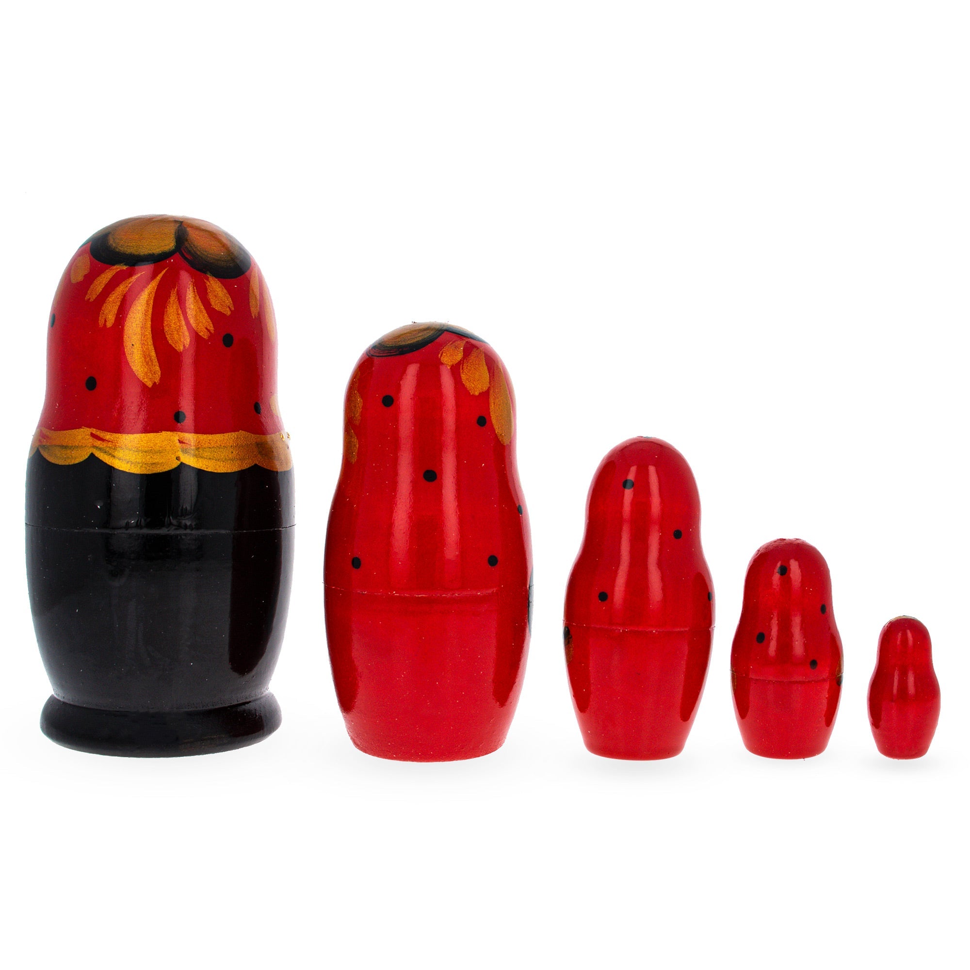 Beautiful Wooden  With Red Color Hood And Golden Flowers Nesting Dolls