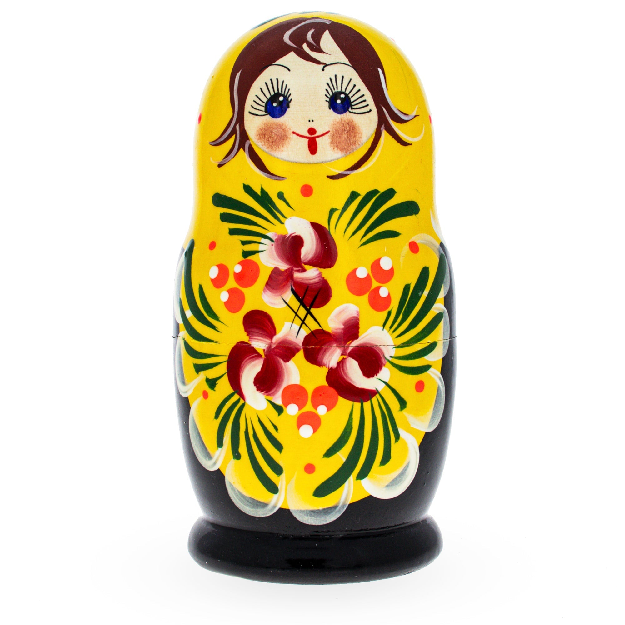 Beautiful Wooden  With Yellow Color Hood And Flowers Nesting Dolls