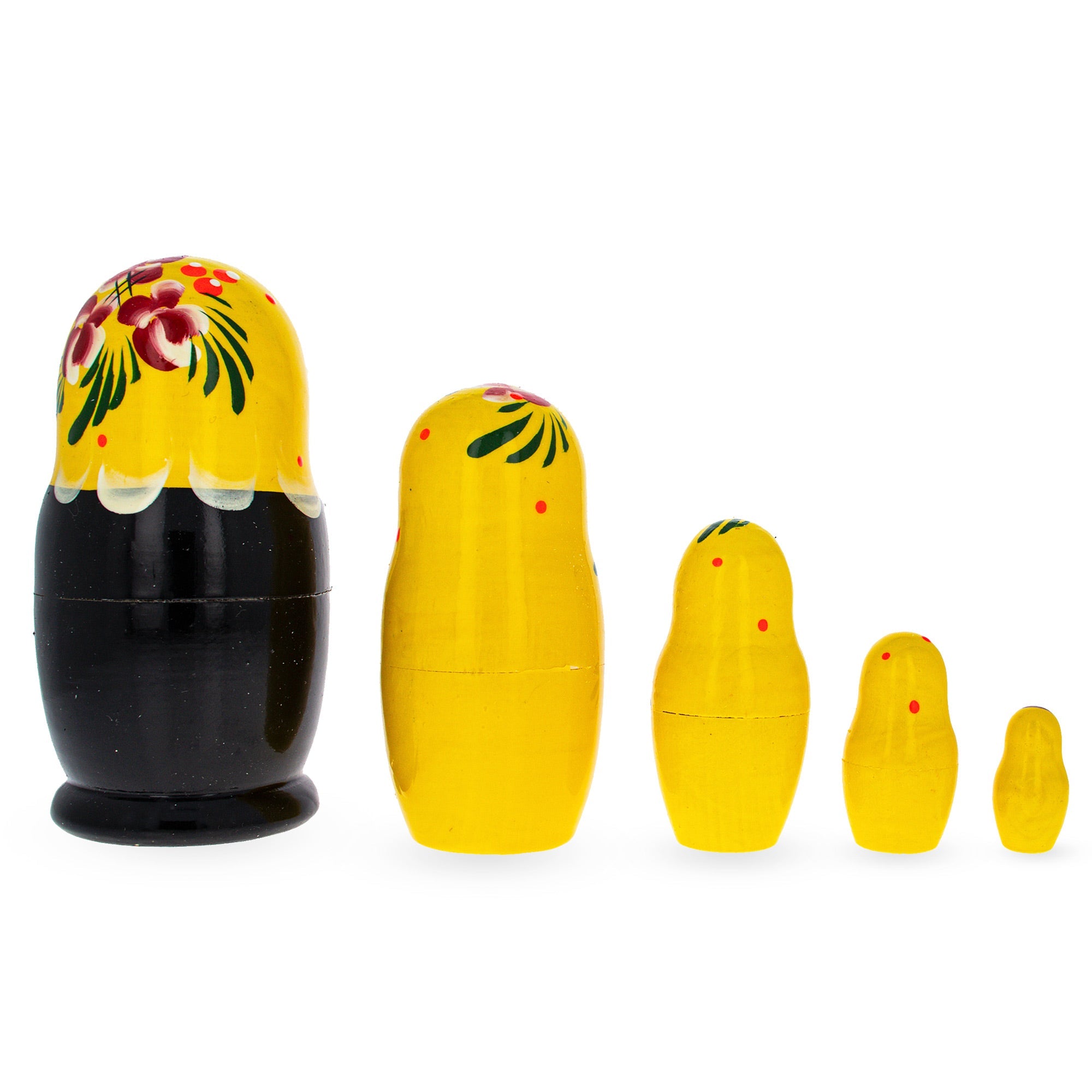 Beautiful Wooden  With Yellow Color Hood And Flowers Nesting Dolls