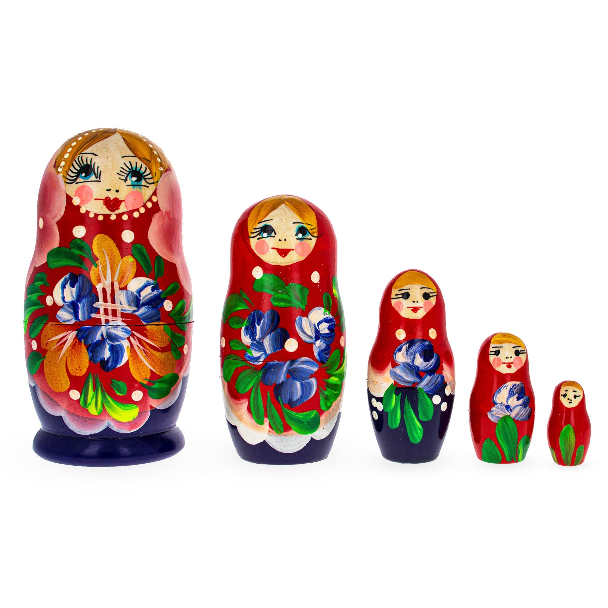 Beautiful Wooden  With Red Color Hood And Flowers Nesting Dolls