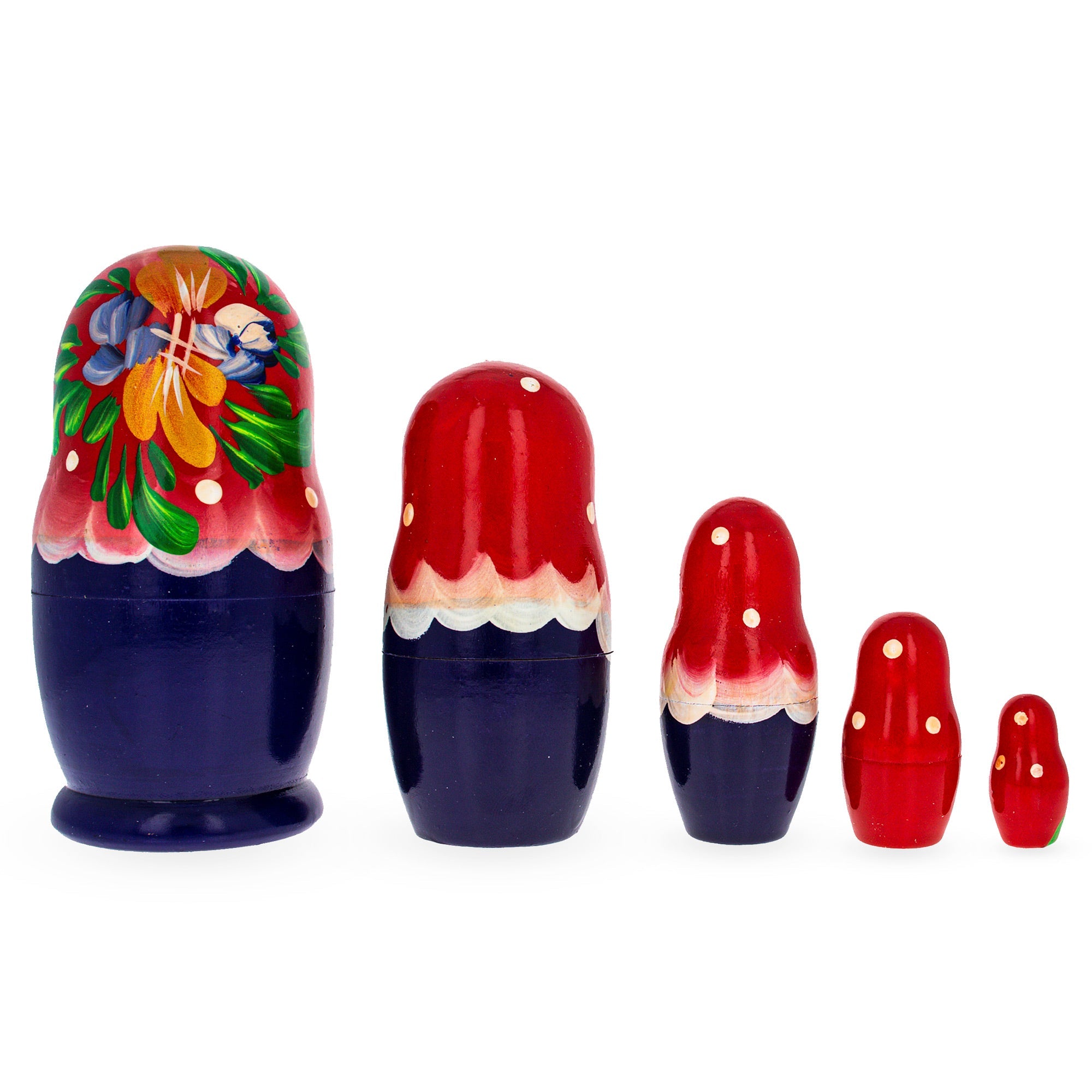 Beautiful Wooden  With Red Color Hood And Flowers Nesting Dolls