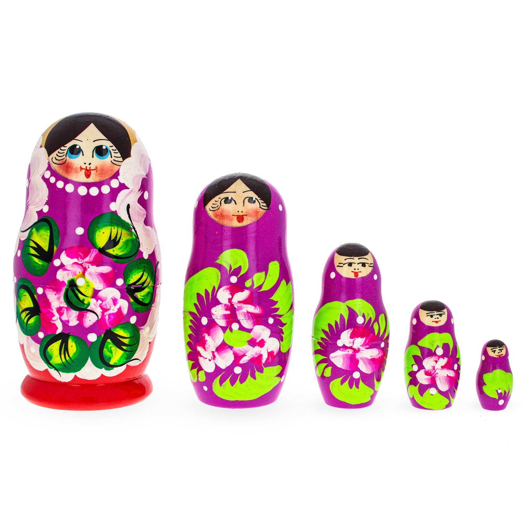 Beautiful Wooden  With Purple Color Hood And Flowers Nesting Dolls