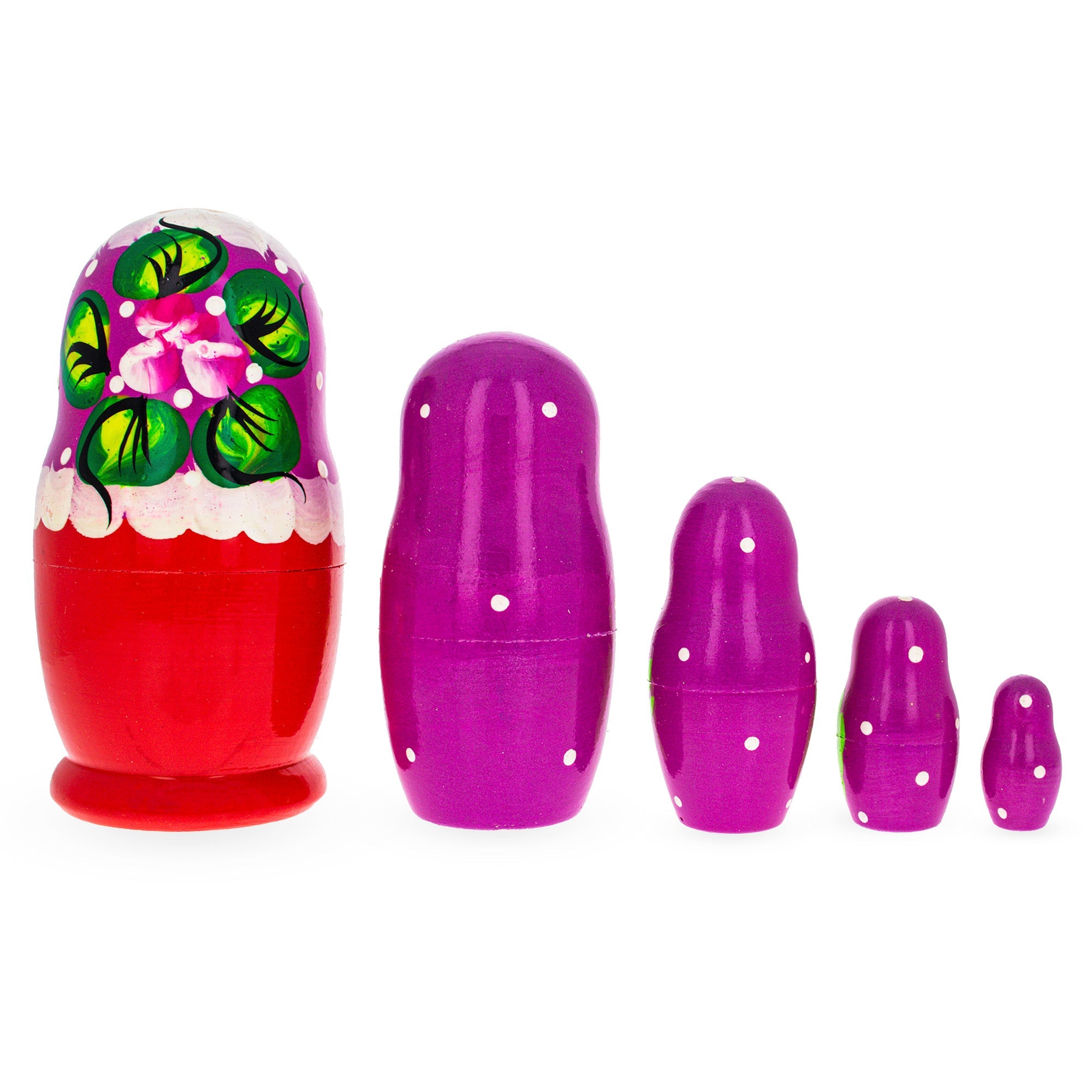 Beautiful Wooden  With Purple Color Hood And Flowers Nesting Dolls