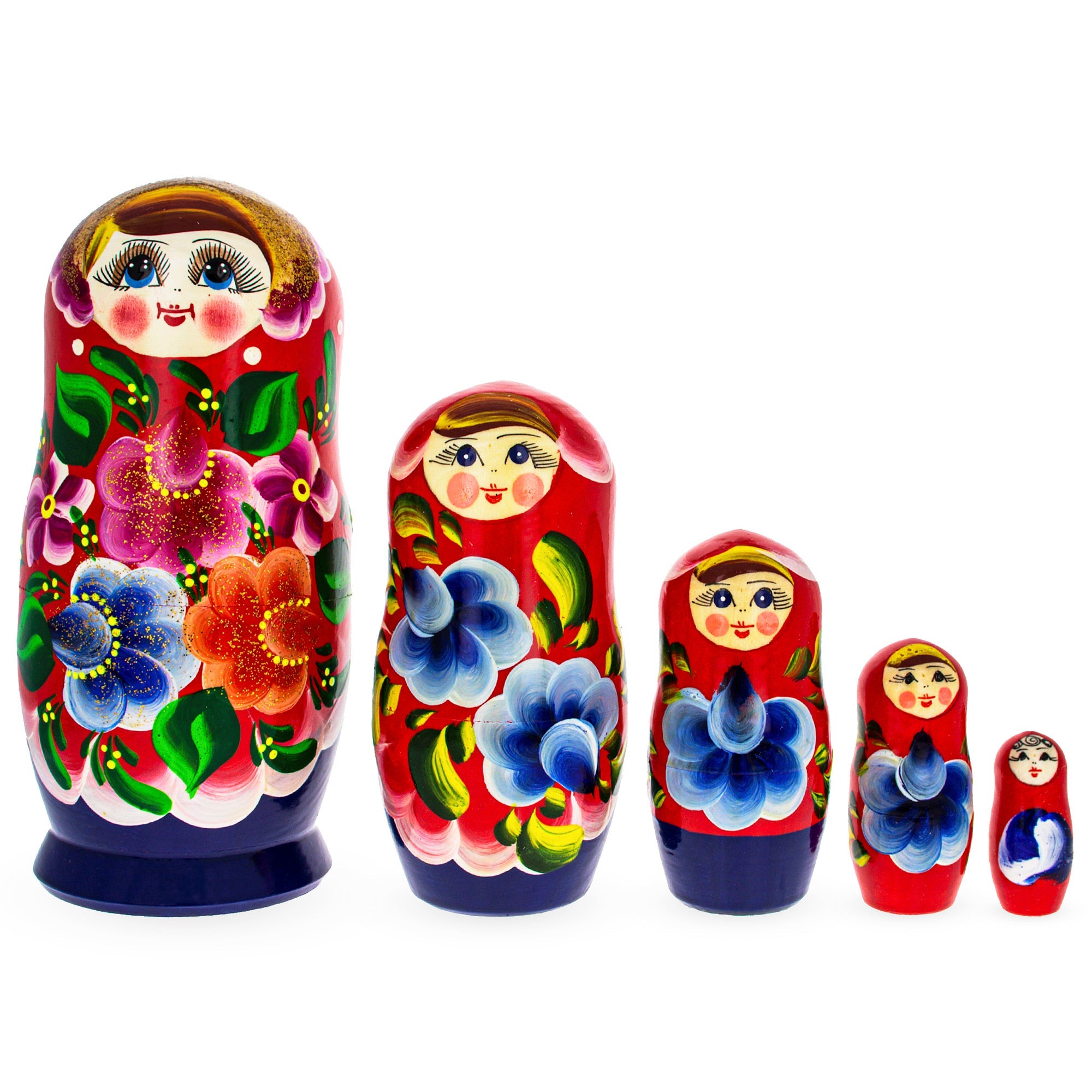 Beautiful Wooden  With Red Color Hood And Flowers Nesting Dolls