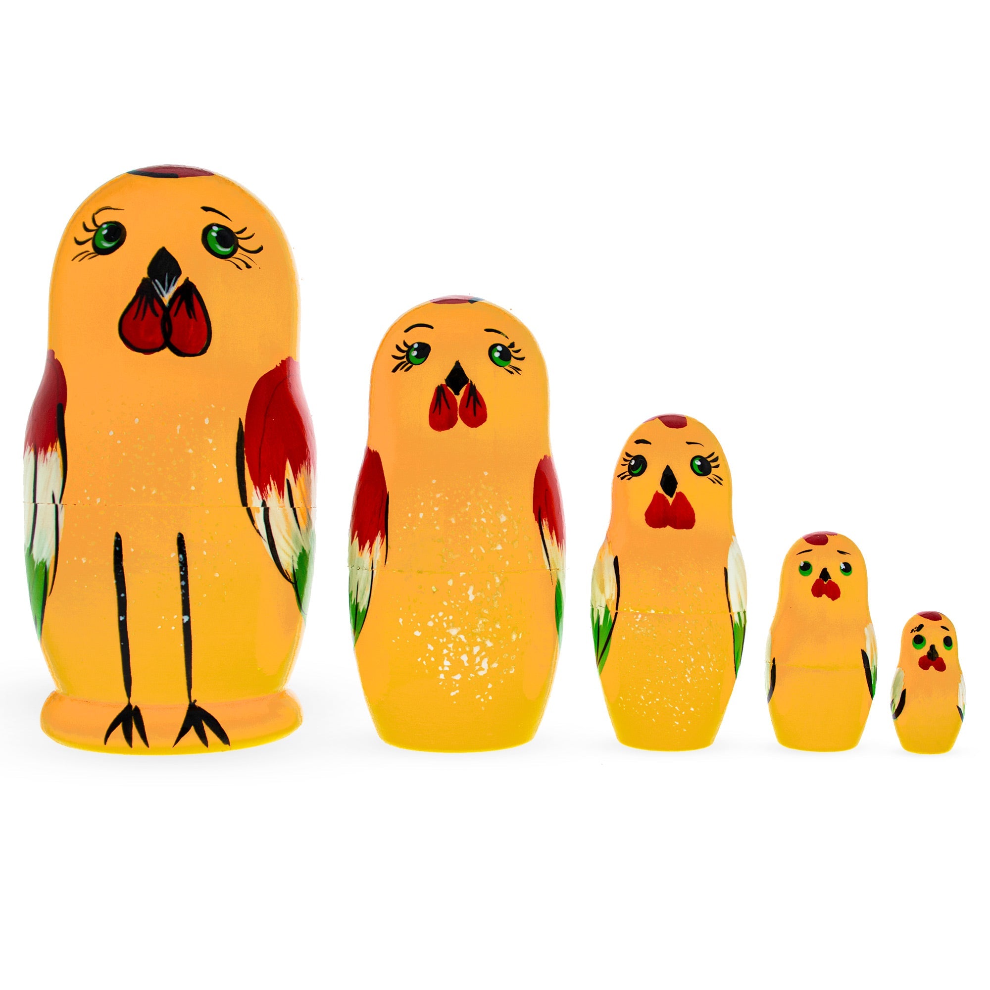 Set Of 5 Rooster Family Wooden Nesting Dolls