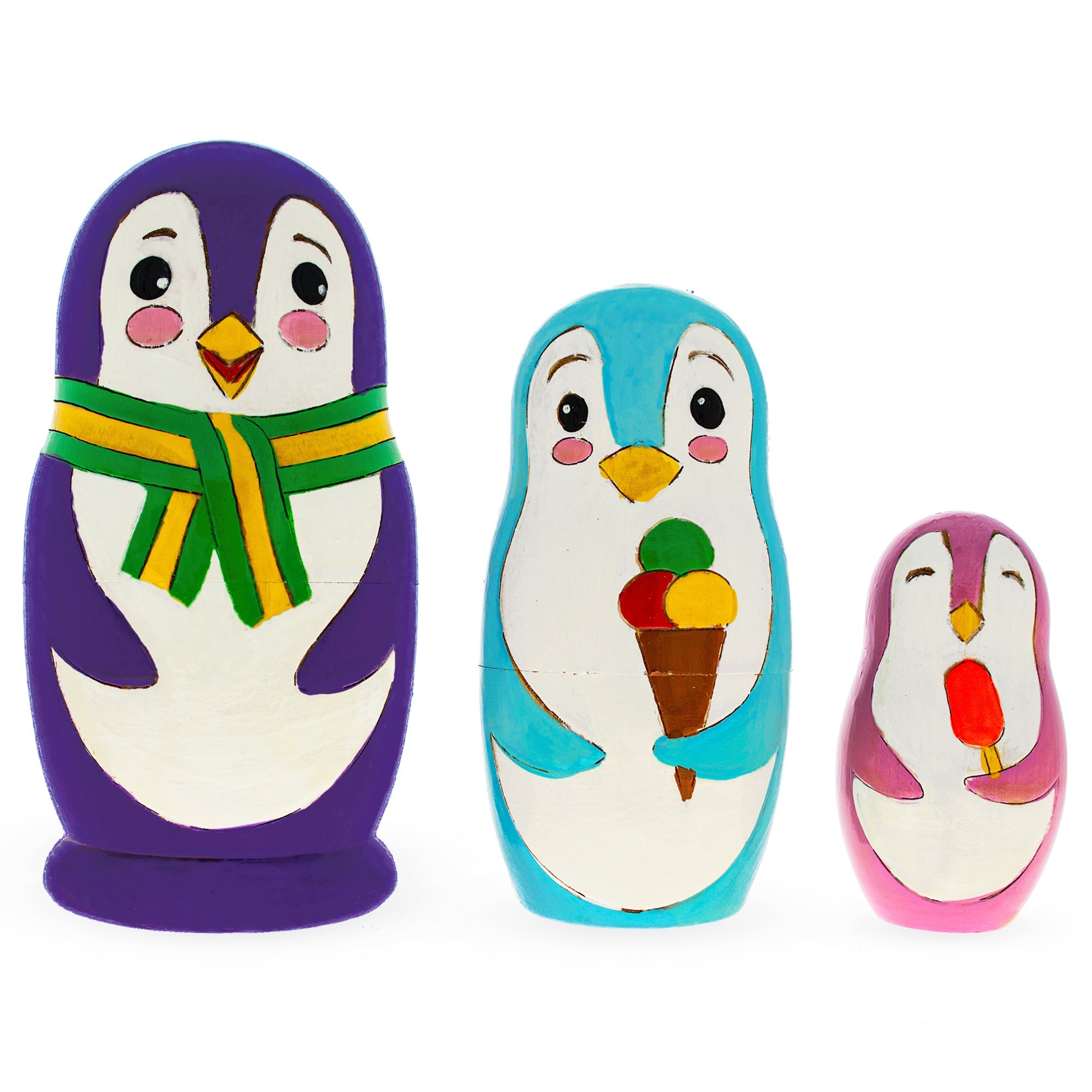 Set Of 3 Penguin Family Wooden Nesting Dolls