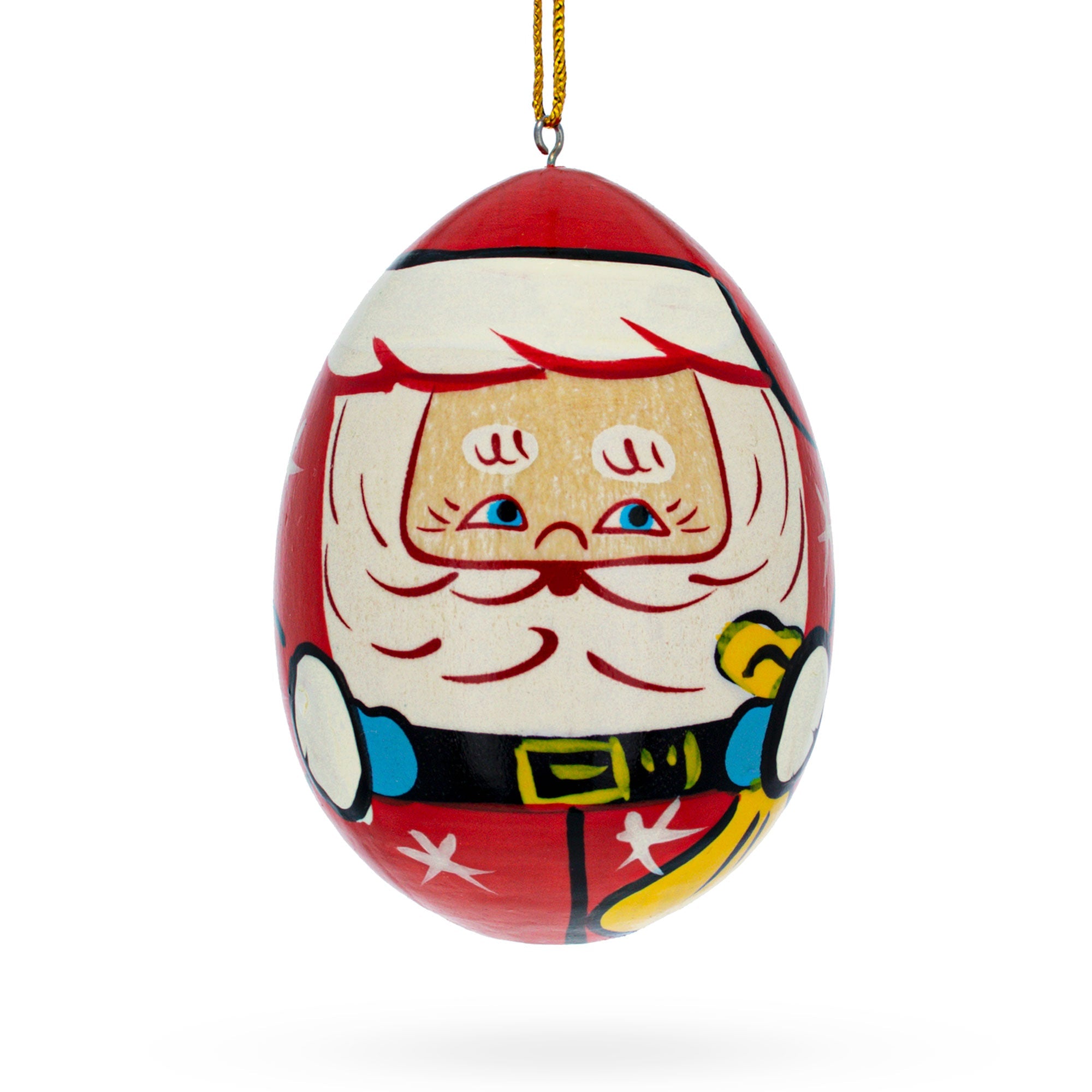 Santa Wooden Egg Shape Christmas Ornament