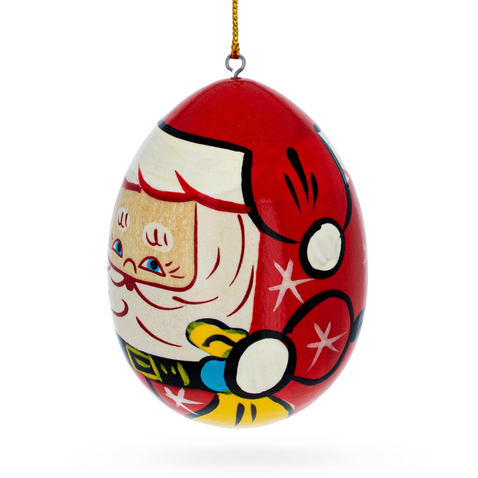 Santa Wooden Egg Shape Christmas Ornament