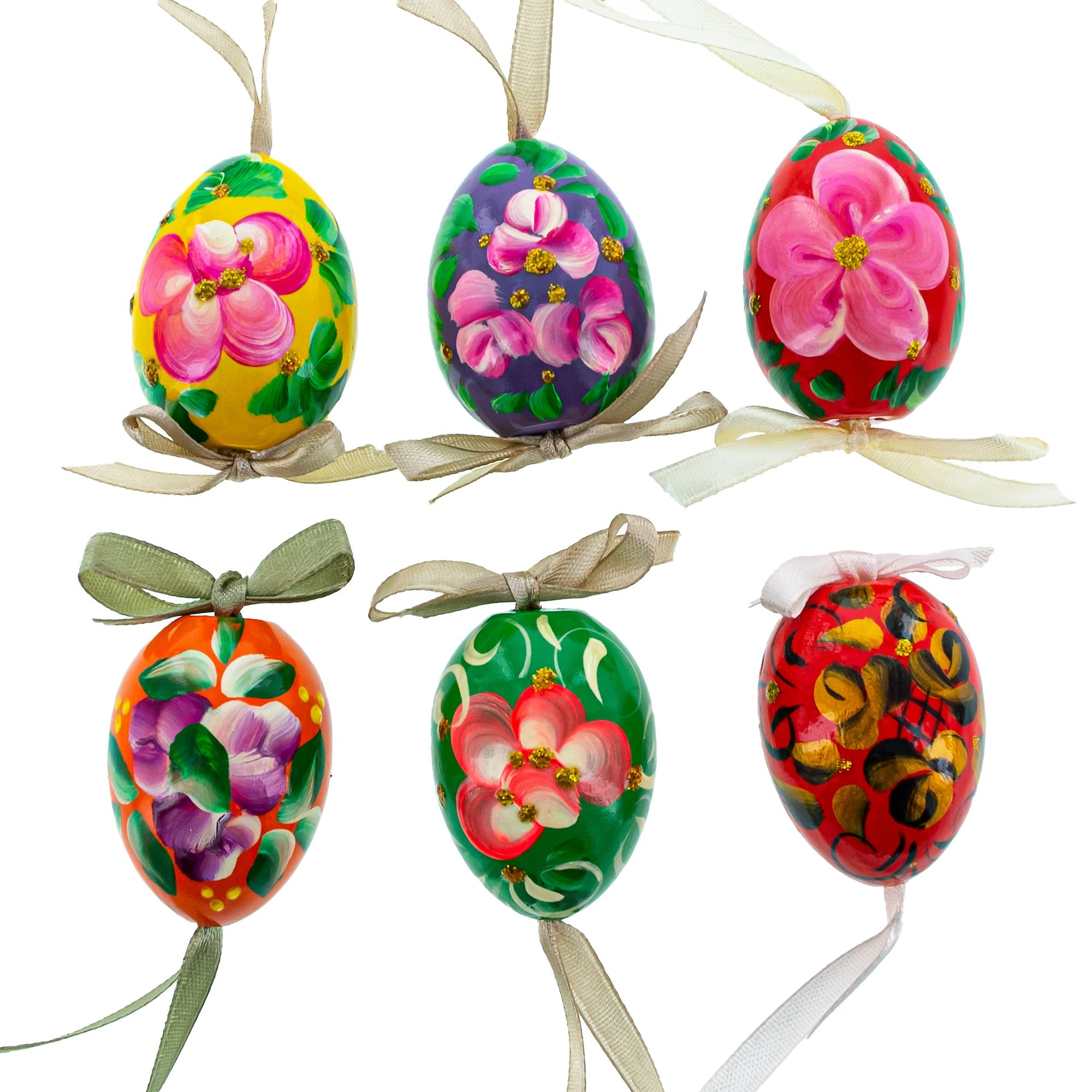 Flowery Painting Miniatured Multicolored Wooden Easter Egg Ornaments