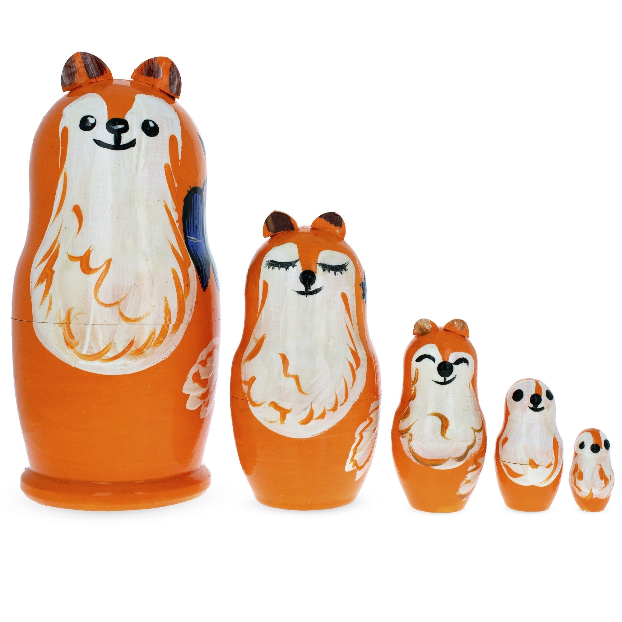 Set Of 5 Fox Family Wooden Nesting Dolls