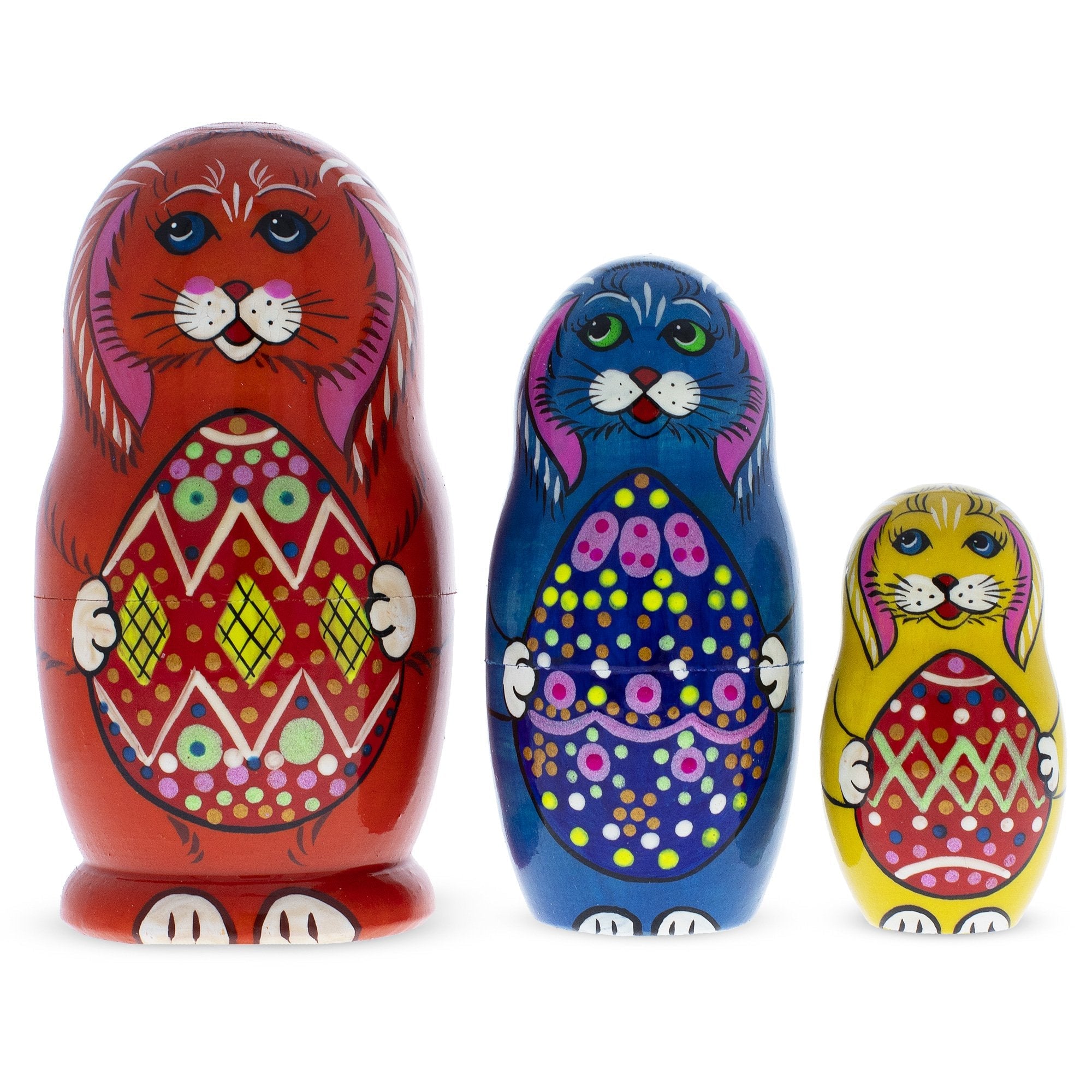 Set Of 3 Bunnies With Easter Eggs Nesting Dolls