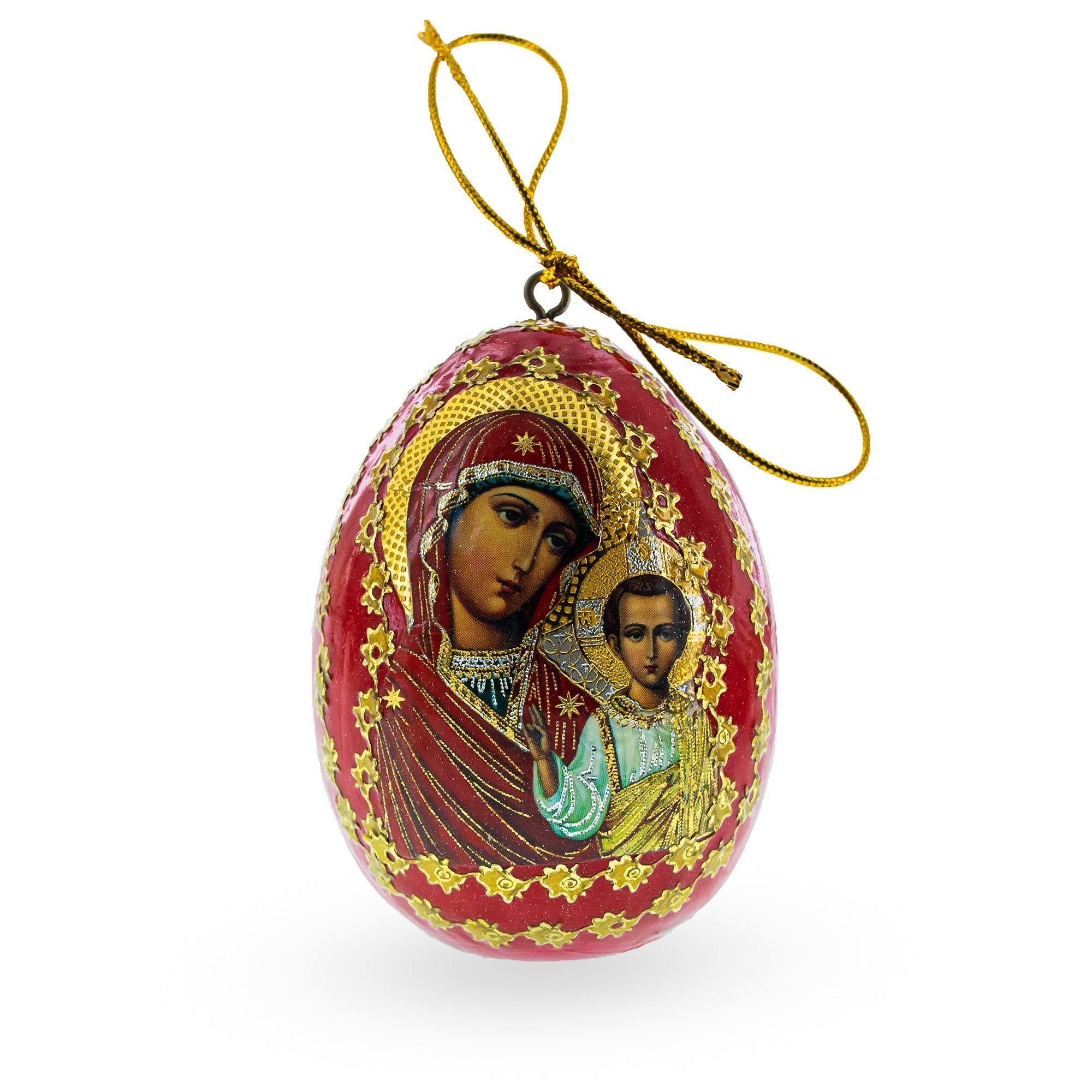 Maria With Jesus Christ Red Wooden Easter Egg