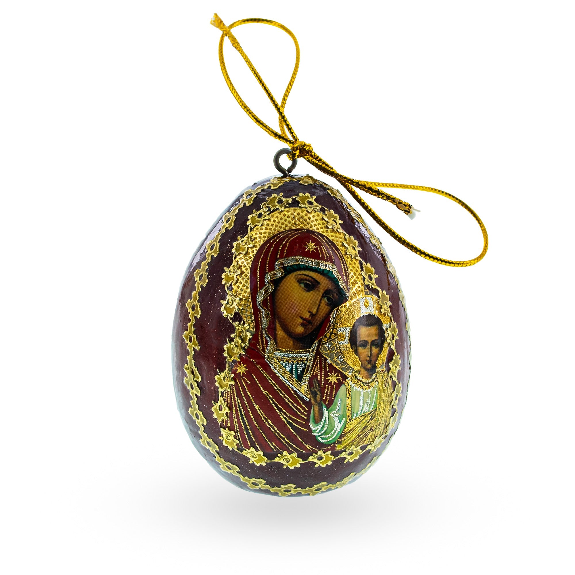 Maria With Jesus Christ Brown Wooden Easter Egg