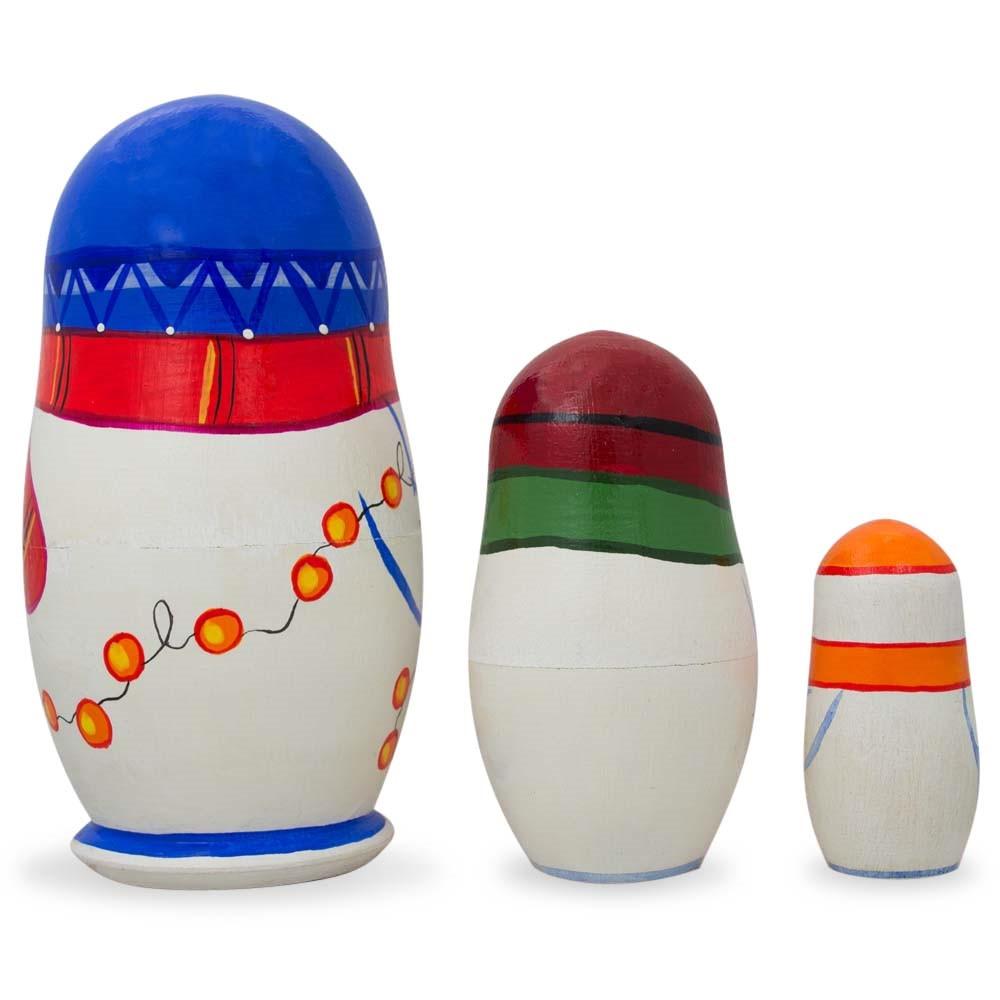 Set Of 3 Snowman Wooden Christmas Nesting Dolls 4.25 Inches