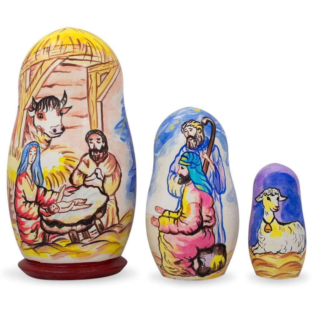 3 Nativity Scene Set Wooden Nesting Dolls 4.25 Inches