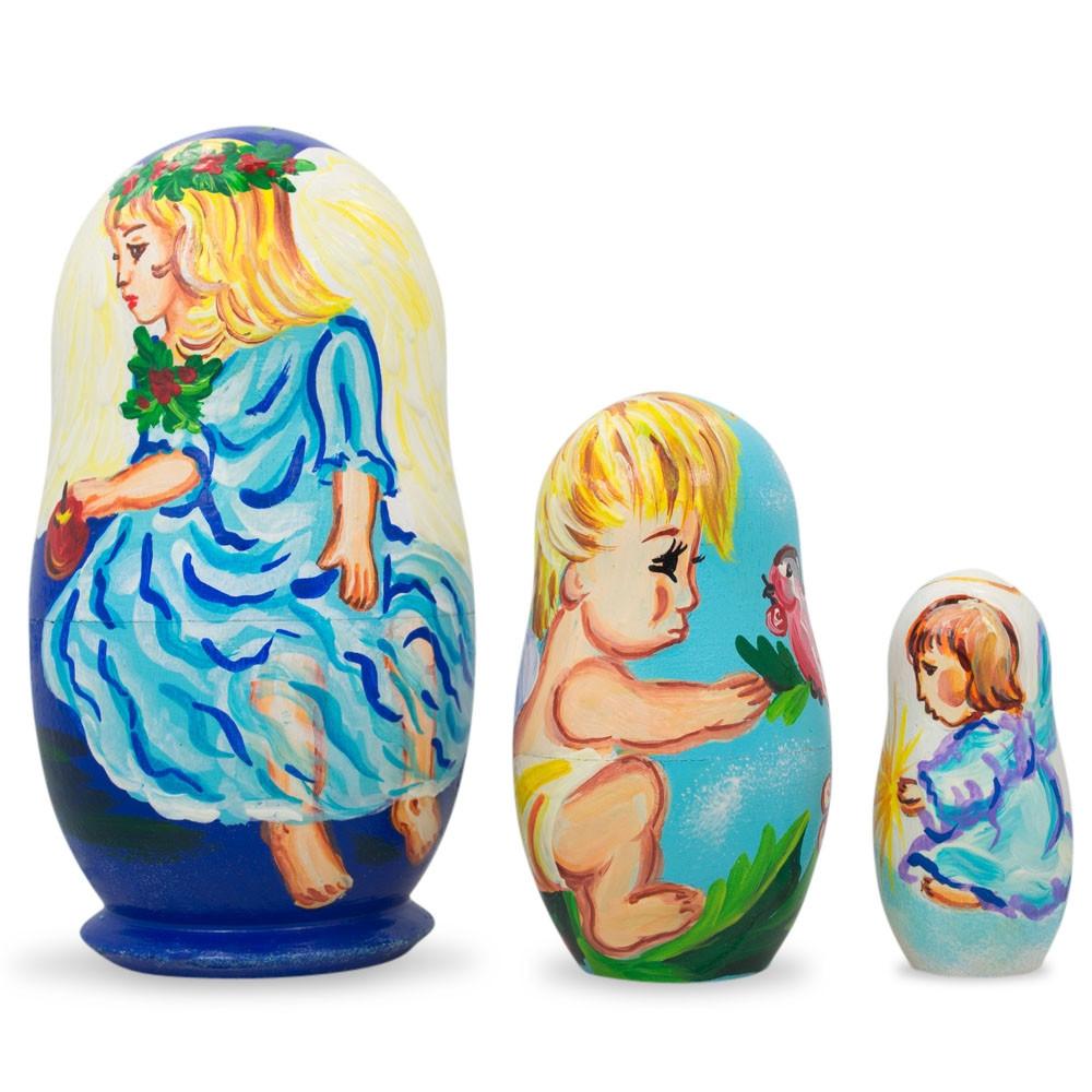 Set Of 3 Baby Angels Wooden Nesting Dolls 4.25 Inches