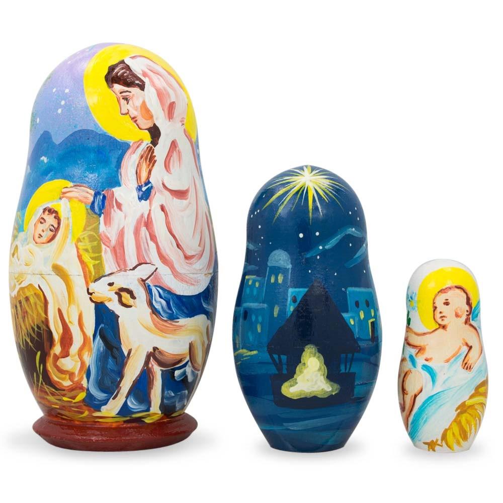 Set Of 3 Nativity Scene Set Ukrainian Wooden Nesting Dolls 4.25 Inches