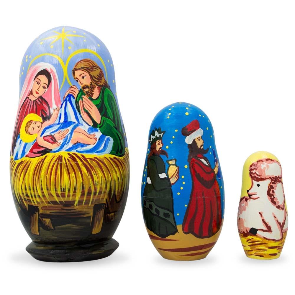 Set Of 3 Nativity Scene- Jesus, Mary, Wisemen Nesting Dolls 4.25 Inches