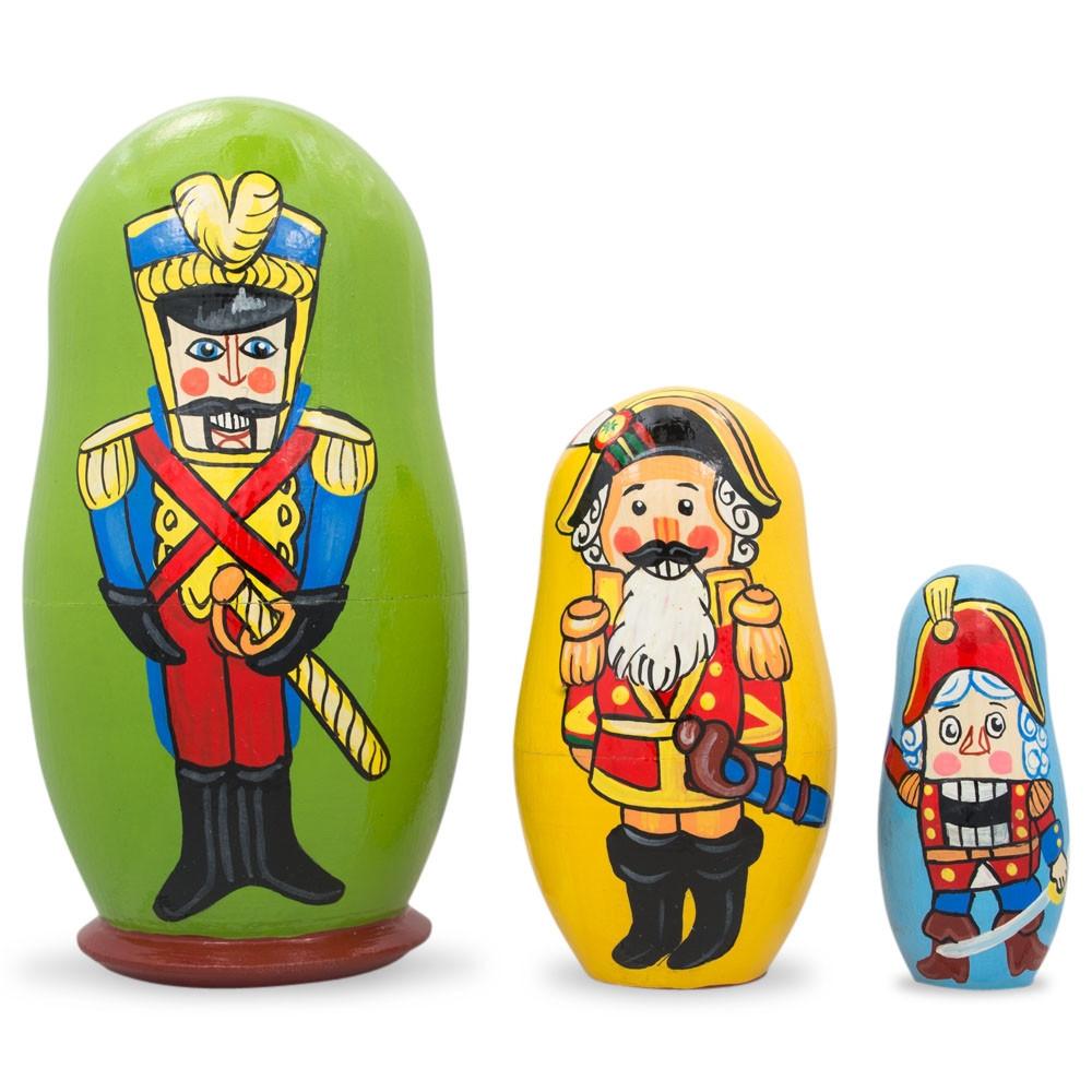 Set Of 3 Nutcracker Soldiers Wooden Nesting Dolls 4.25 Inches