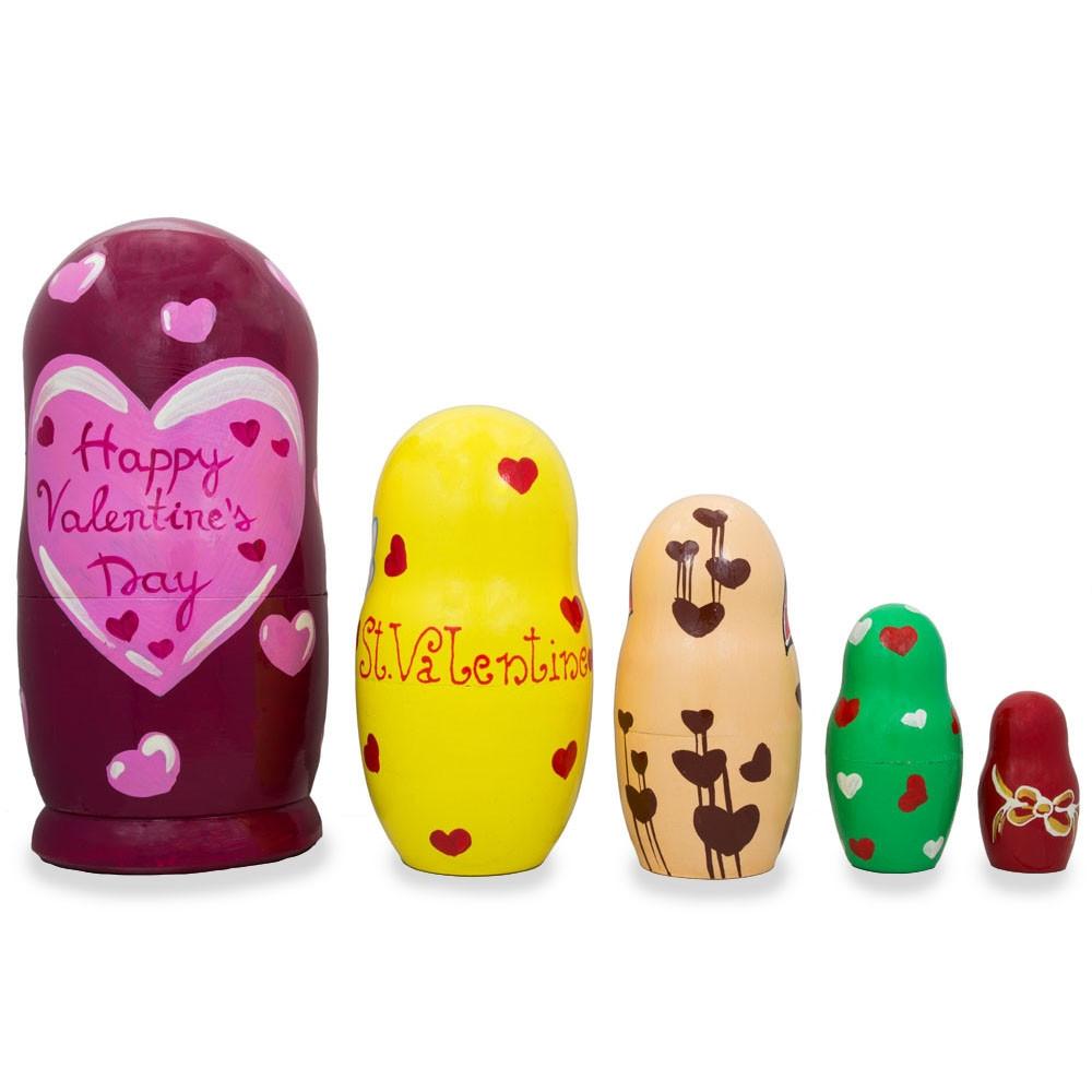 Set Of 5 St. Valentine's Day Cupid Love Wooden Nesting Dolls 6 Inches