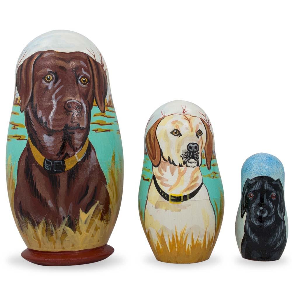 Chocolate, Yellow & Black Labrador Retrievers Wooden Nesting Dolls 4.25 Inches