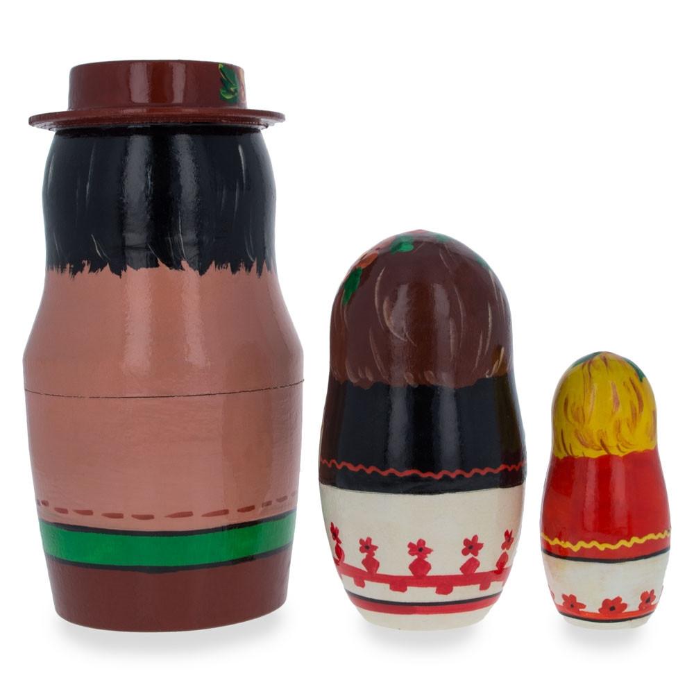 Set Of 3 Ukrainian Hutsuls Family Wooden Nesting Dolls 4.5 Inches